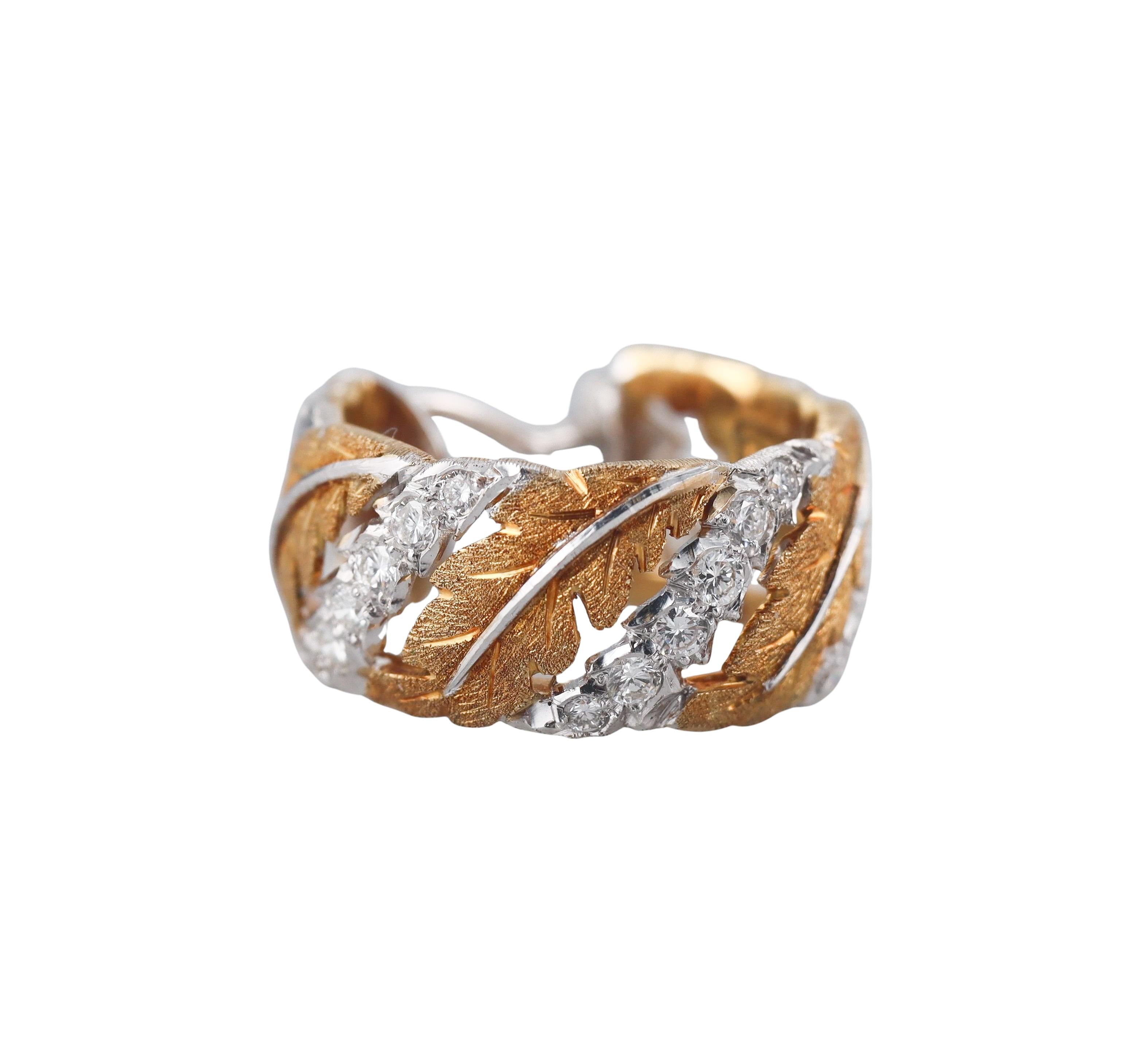Mario Buccellati Diamond Gold Leaf Hoop Earrings