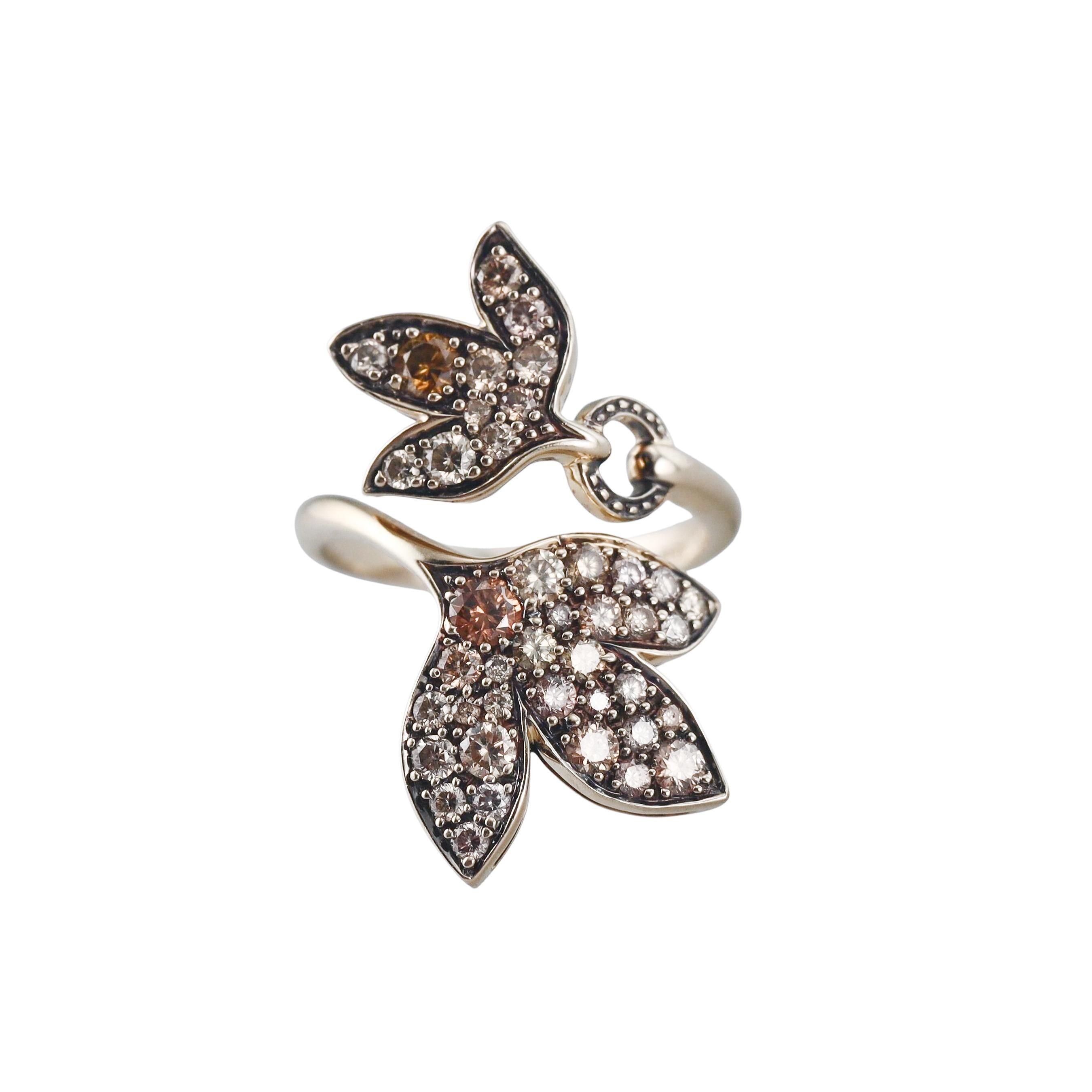 H. Stern Hera Fancy Diamond Gold Leaf Bypass Ring
