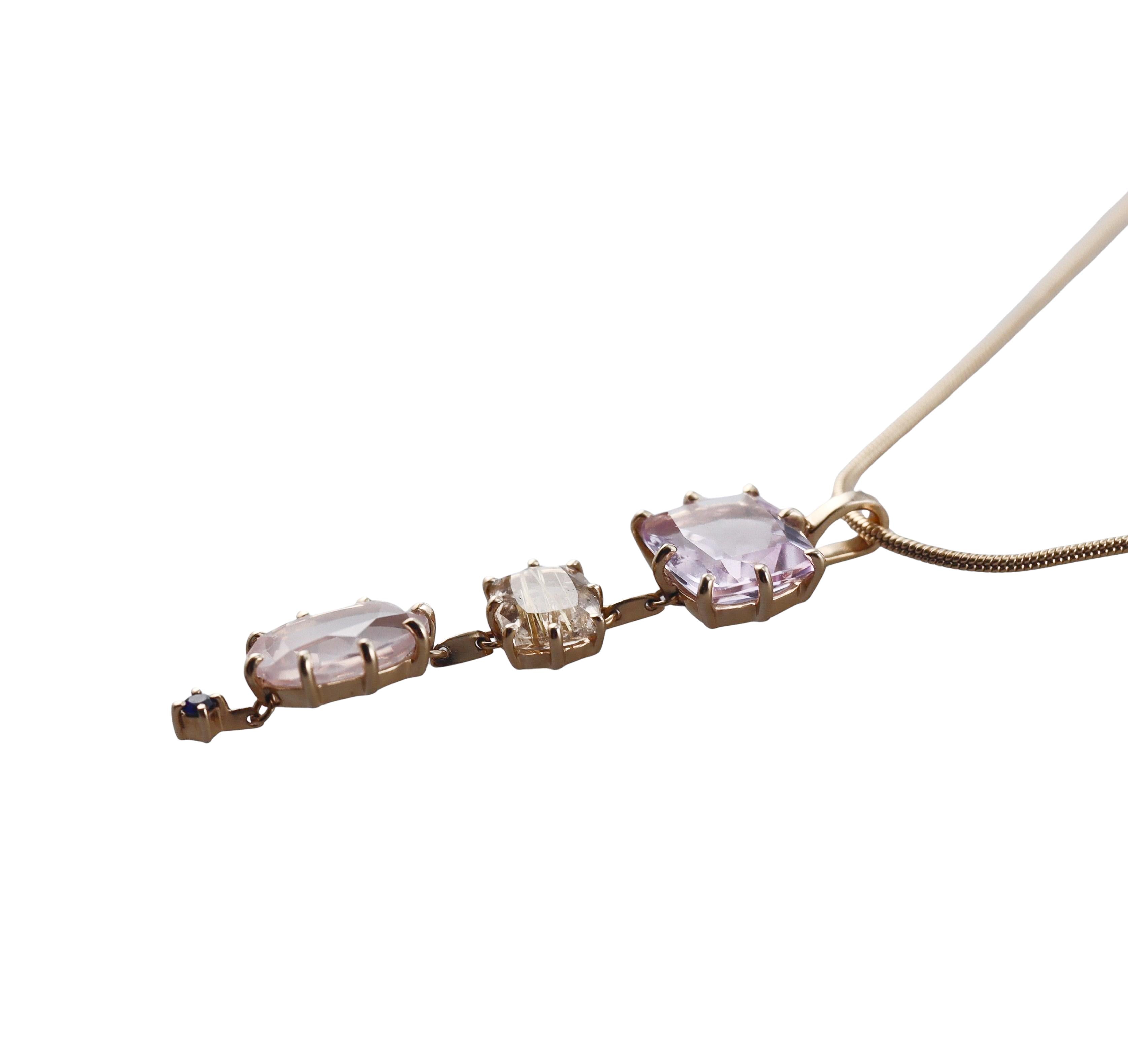 H. Stern Sunrise Quartz Amethyst Sapphire Gold Pendant Necklace