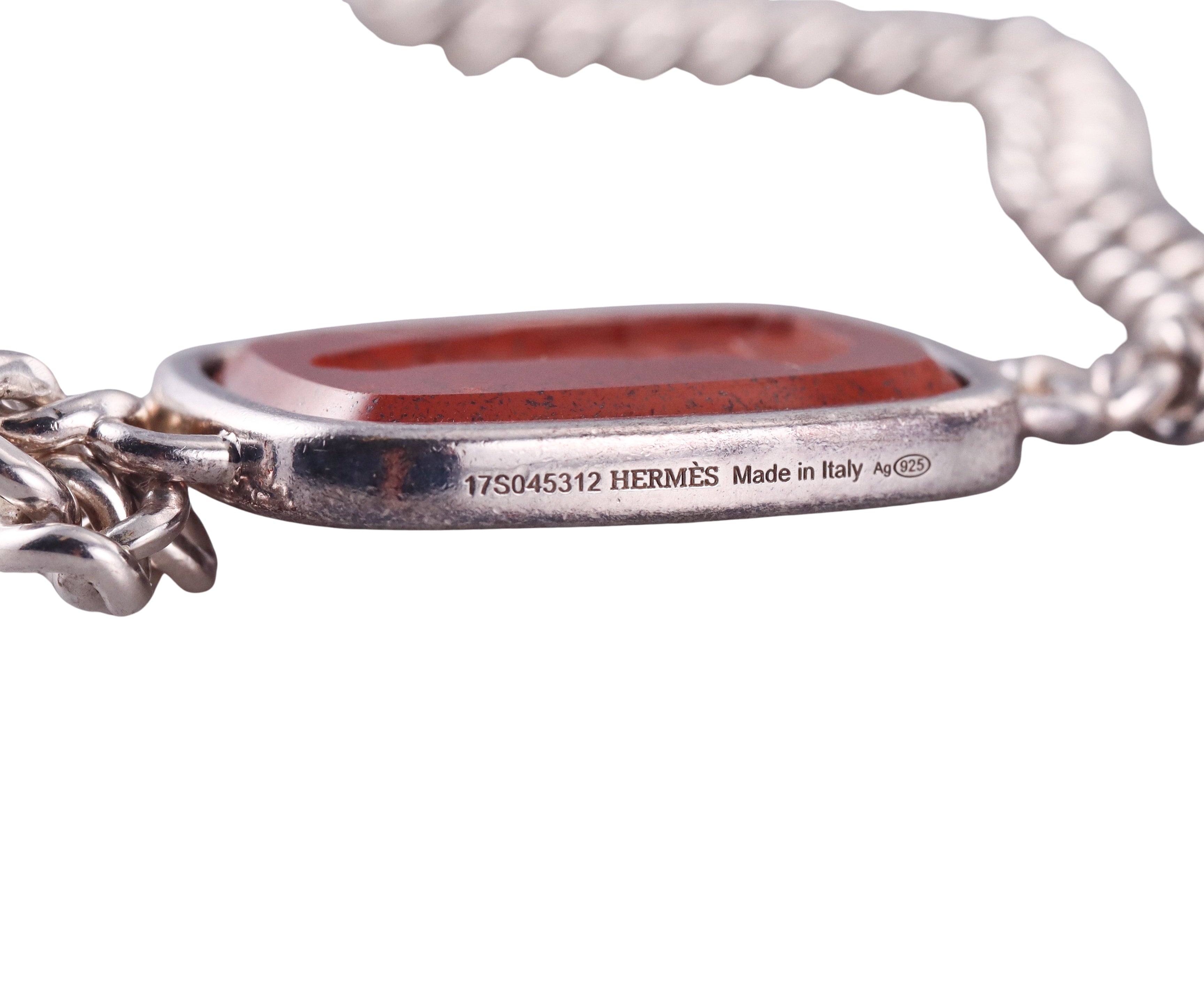 Hermes Jasper Intaglio Onyx Silver Long Station Necklace
