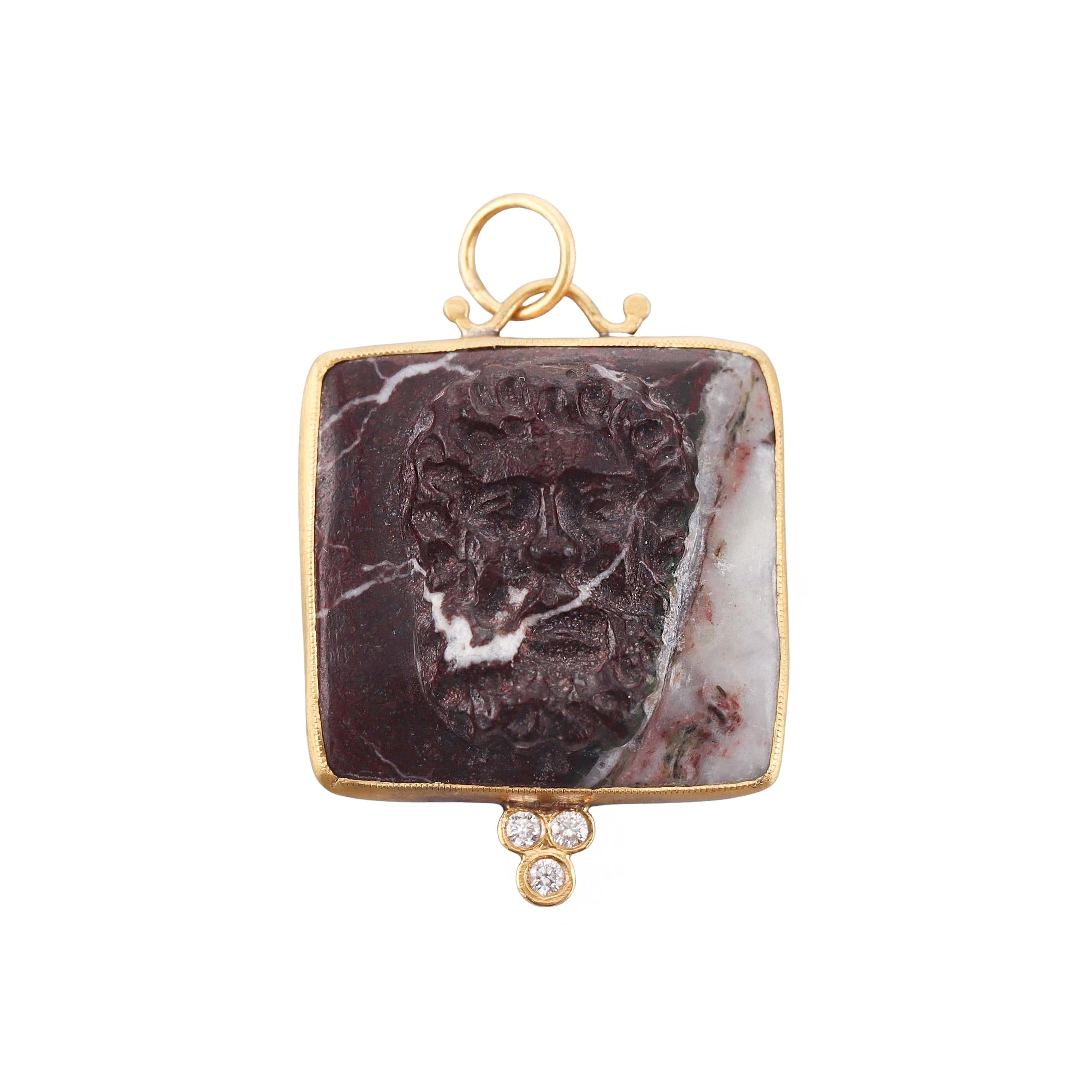 Ancient Inspired Silver Gold Diamond Hardstone Cameo Neptune Pendant