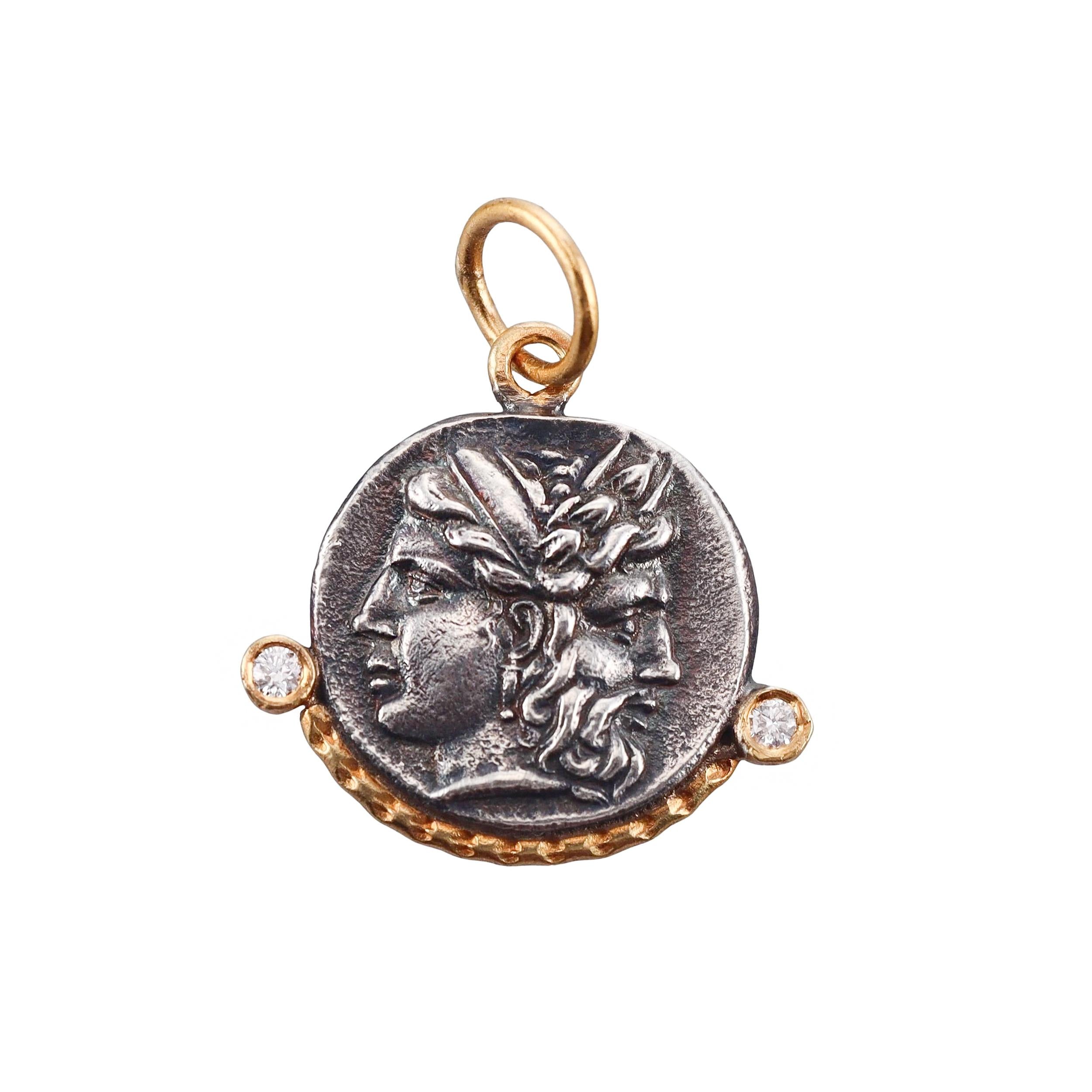 Ancient Inspired Silver Gold Diamond Greek Two Faced Deity Janus Pendant
