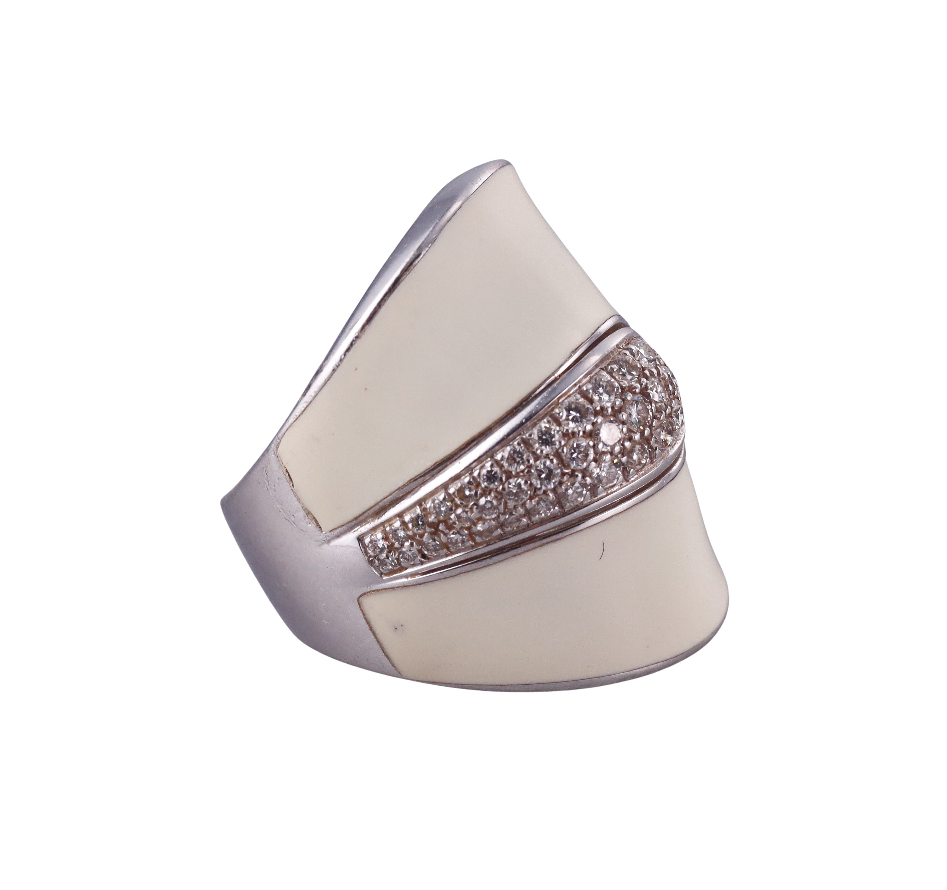 Roberto Coin White Enamel Diamond Gold Ring