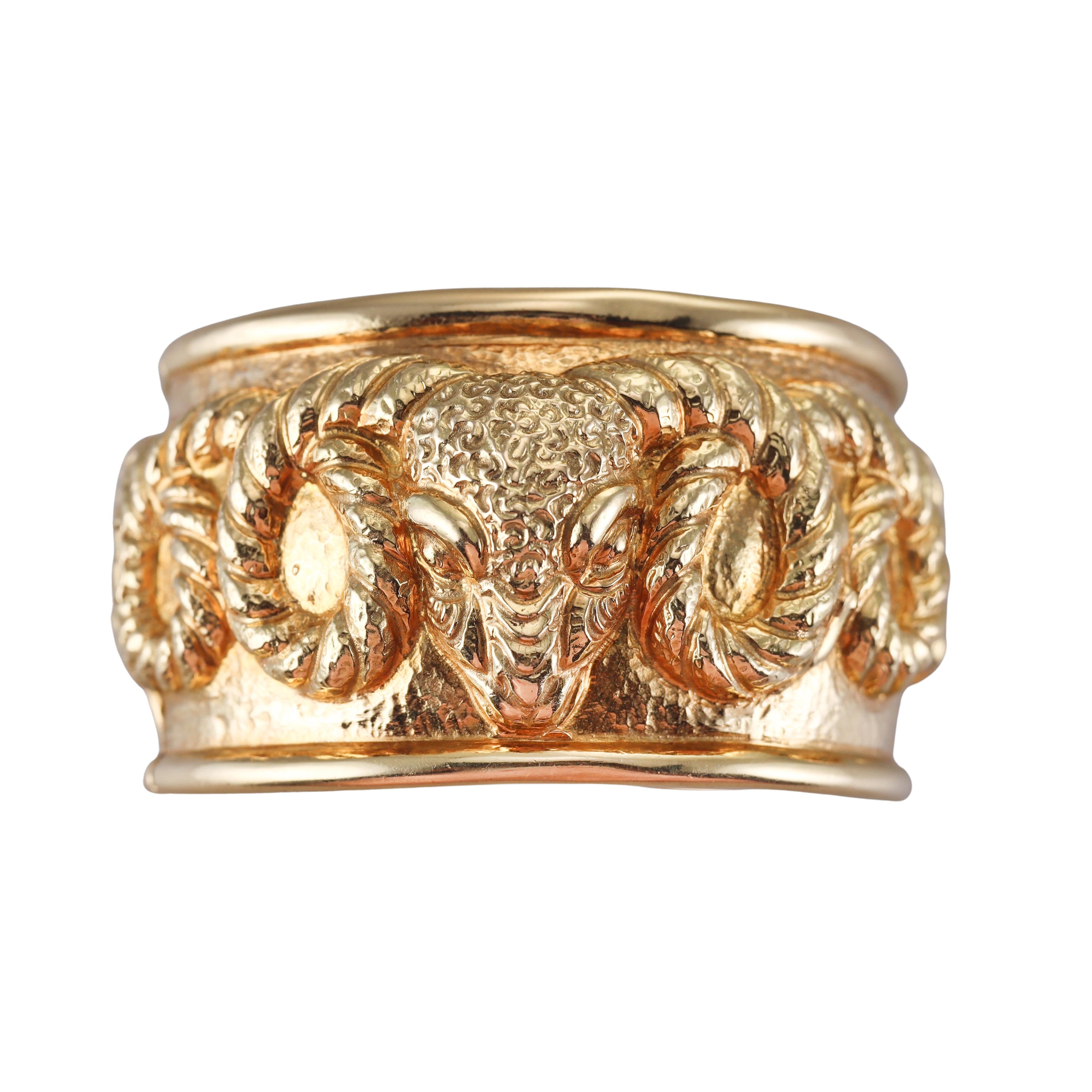David Webb Repoussé Ram's Head Cuff Bracelet