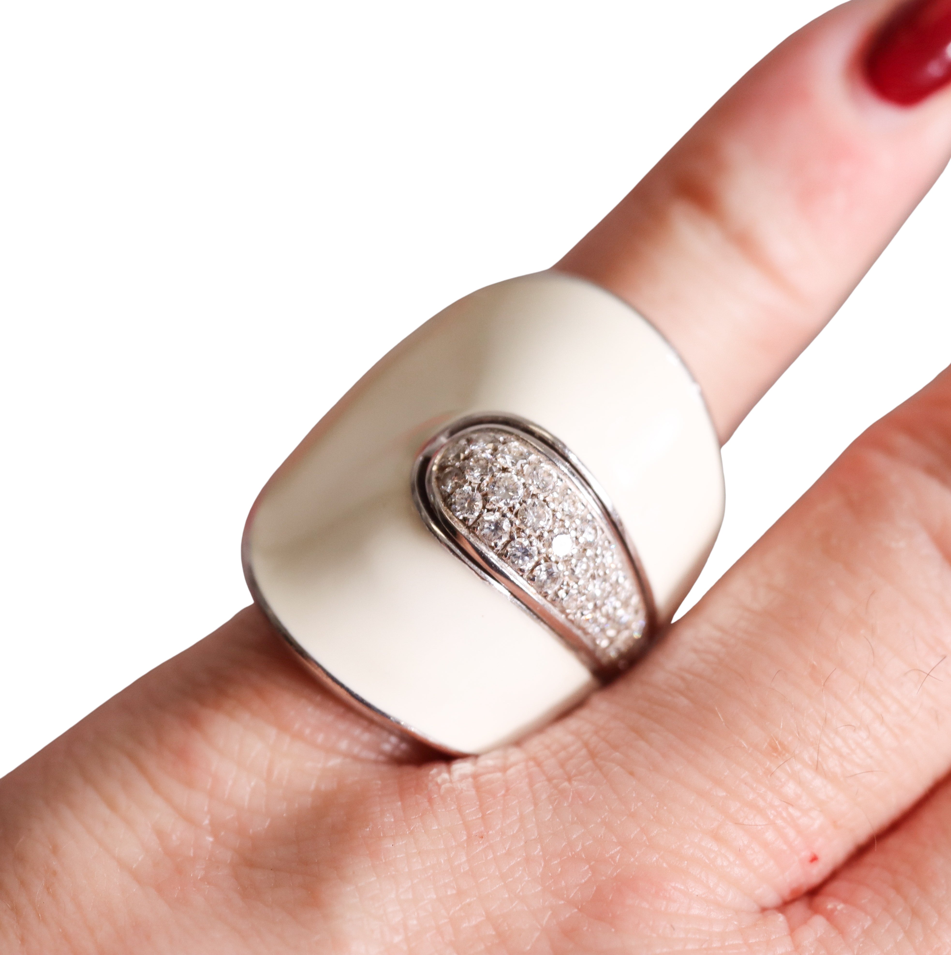 Roberto Coin White Enamel Diamond Gold Ring