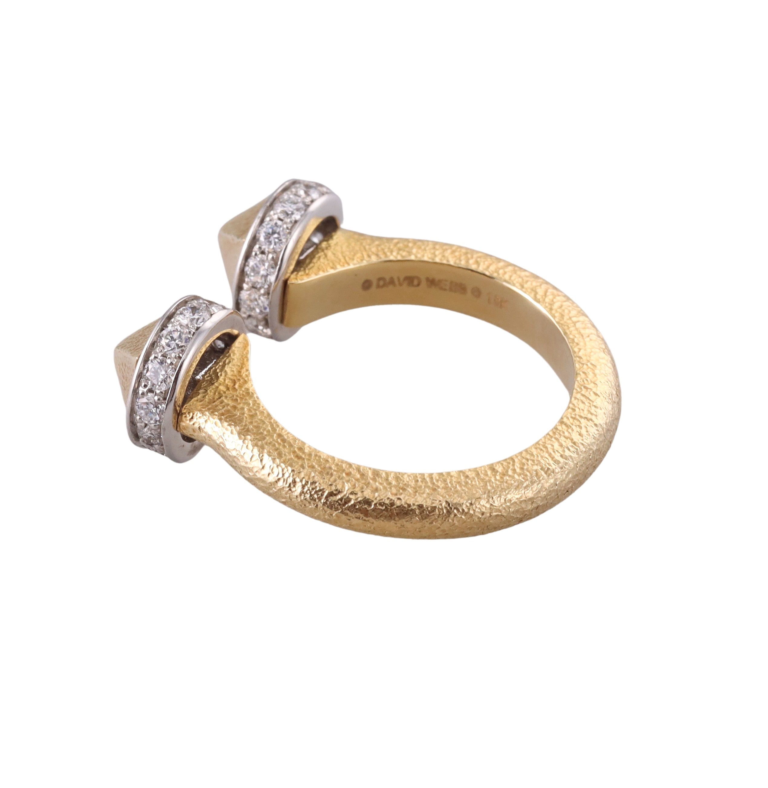 David Webb Gold Hammered Bastille Ring