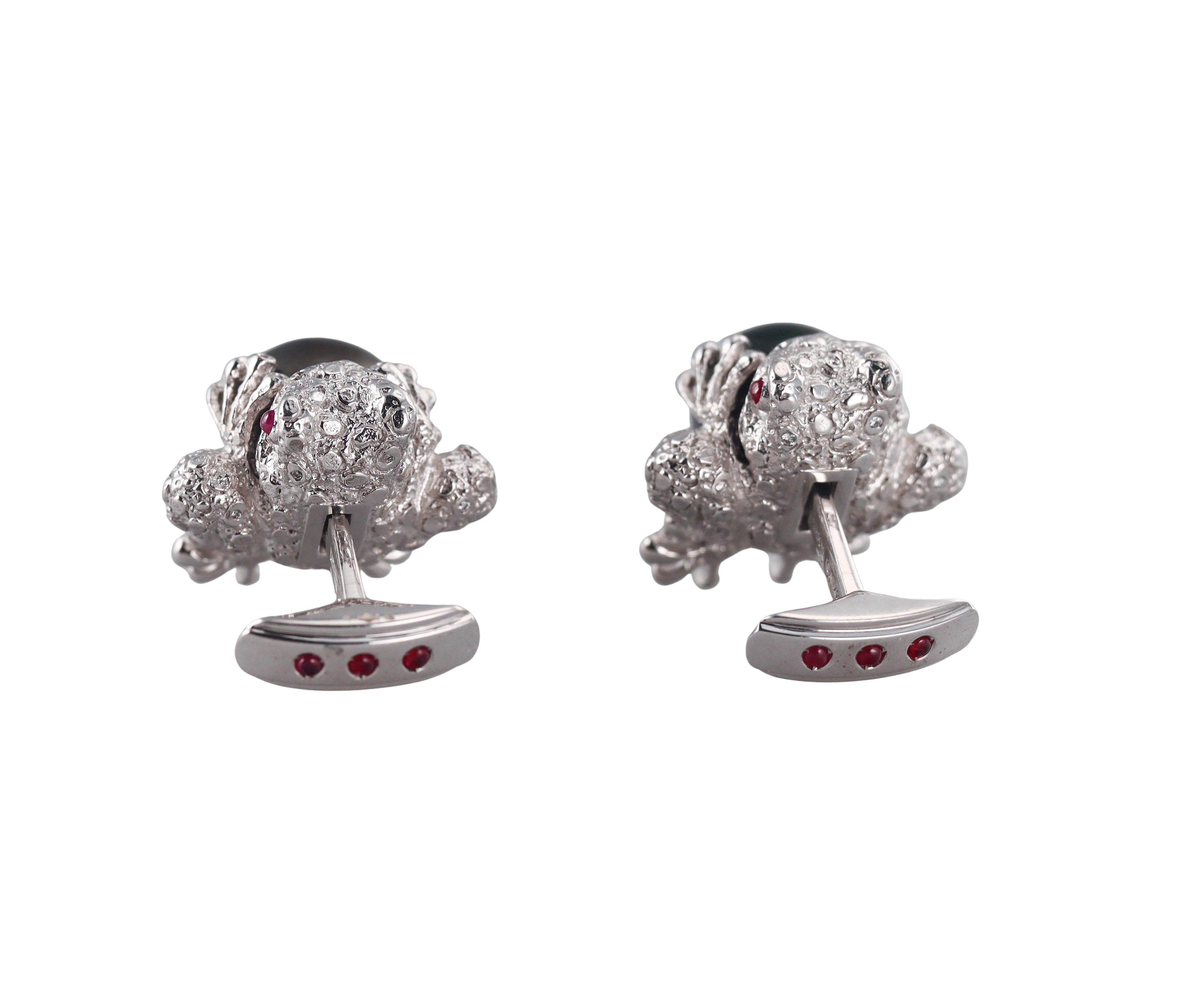 Stefano Ricci Black South Sea Pearl Diamond Ruby Gold Frog Cufflinks
