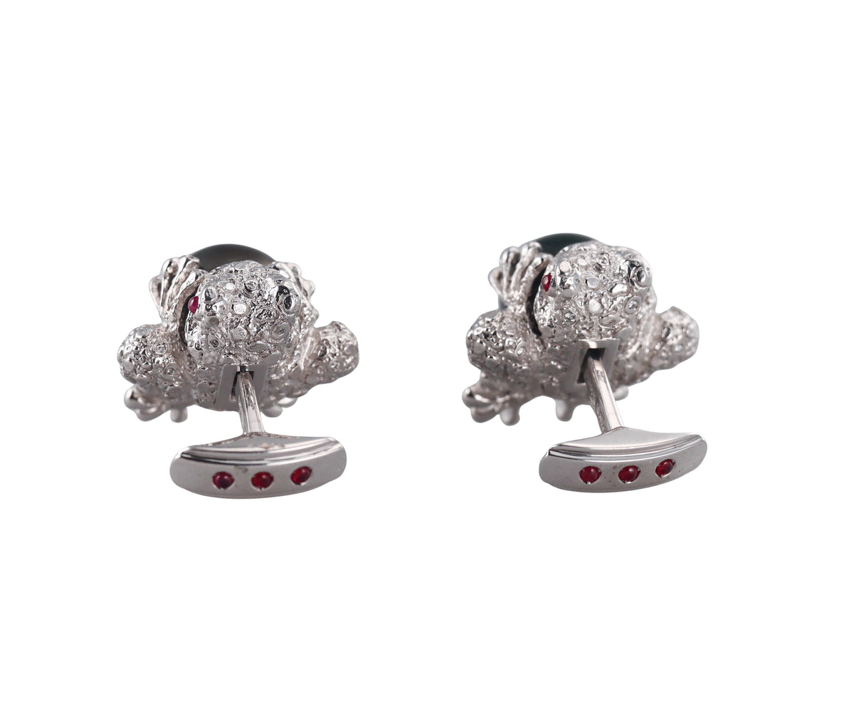 Stefano Ricci Black South Sea Pearl Diamond Ruby Gold Frog Cufflinks
