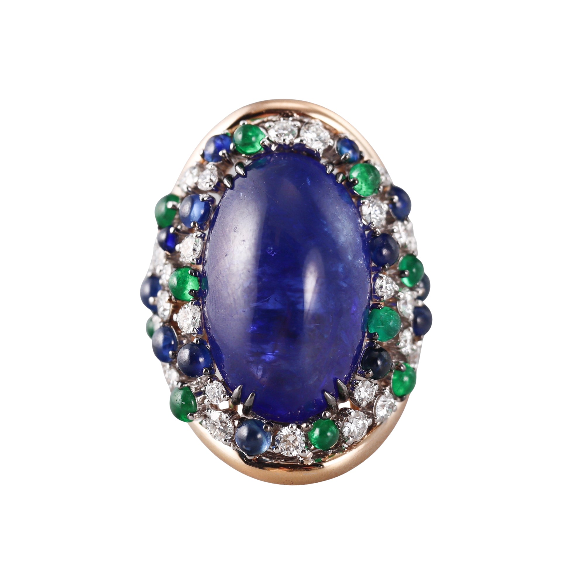 Crivelli 25.37ct Tanzanite Emerald Sapphire Diamond Rose Gold Cocktail Ring