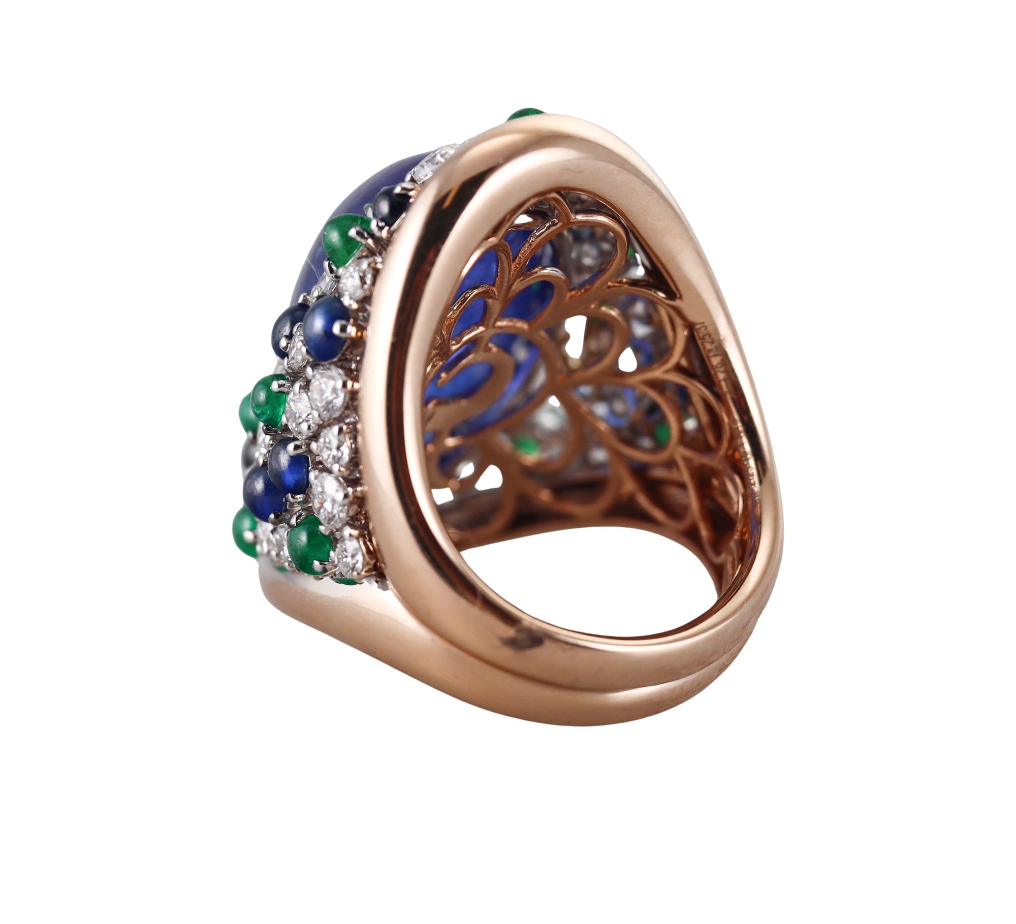 Crivelli 25.37ct Tanzanite Emerald Sapphire Diamond Rose Gold Cocktail Ring