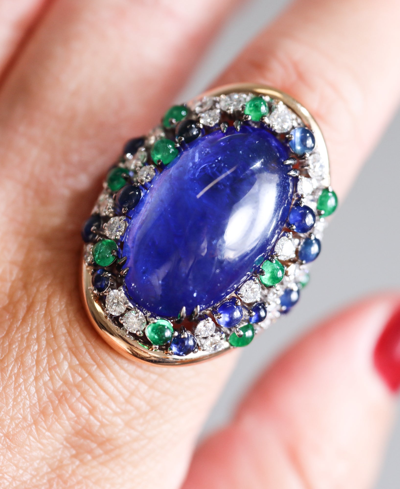 Crivelli 25.37ct Tanzanite Emerald Sapphire Diamond Rose Gold Cocktail Ring