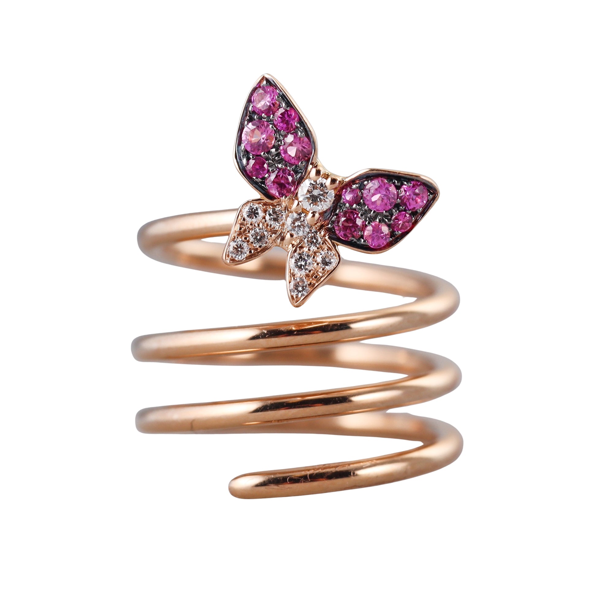Crivelli Rose Gold Diamond Pink Sapphire Butterfly Coil Wrap Ring