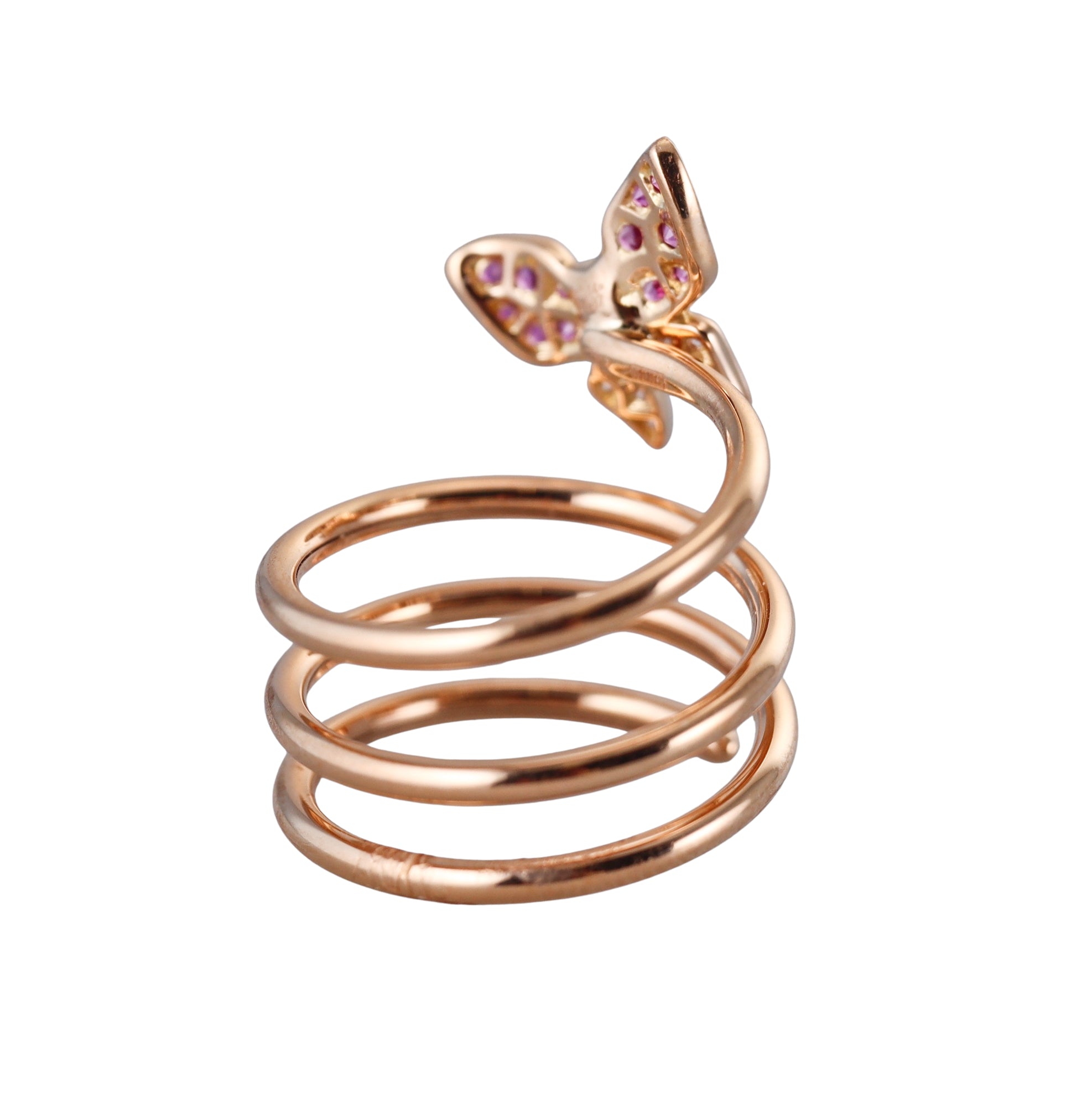 Crivelli Rose Gold Diamond Pink Sapphire Butterfly Coil Wrap Ring