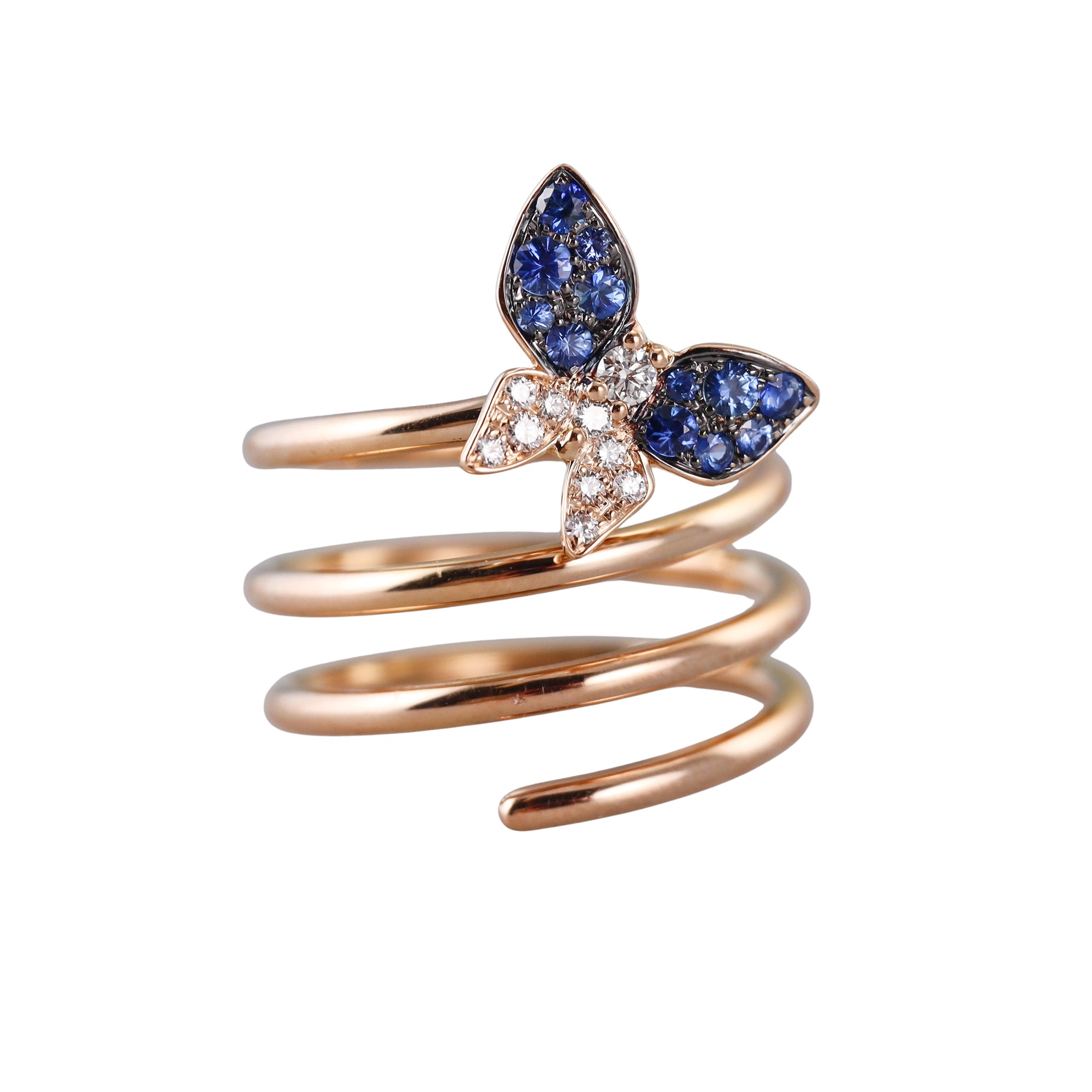 Crivelli Yellow Gold Diamond Sapphire Butterfly Coil Wrap Ring
