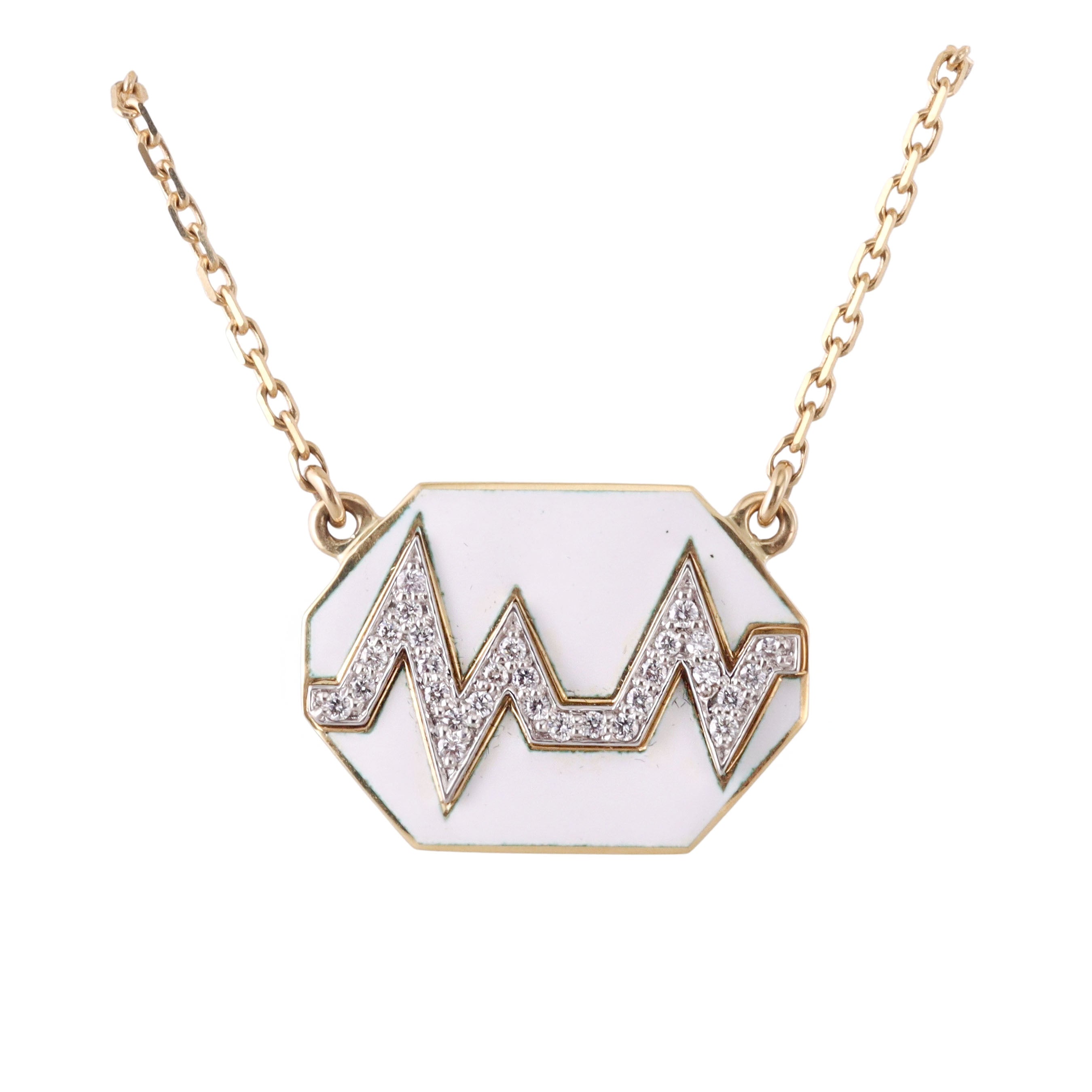 David Webb Gold Platinum Diamond White Enamel Skip Necklace