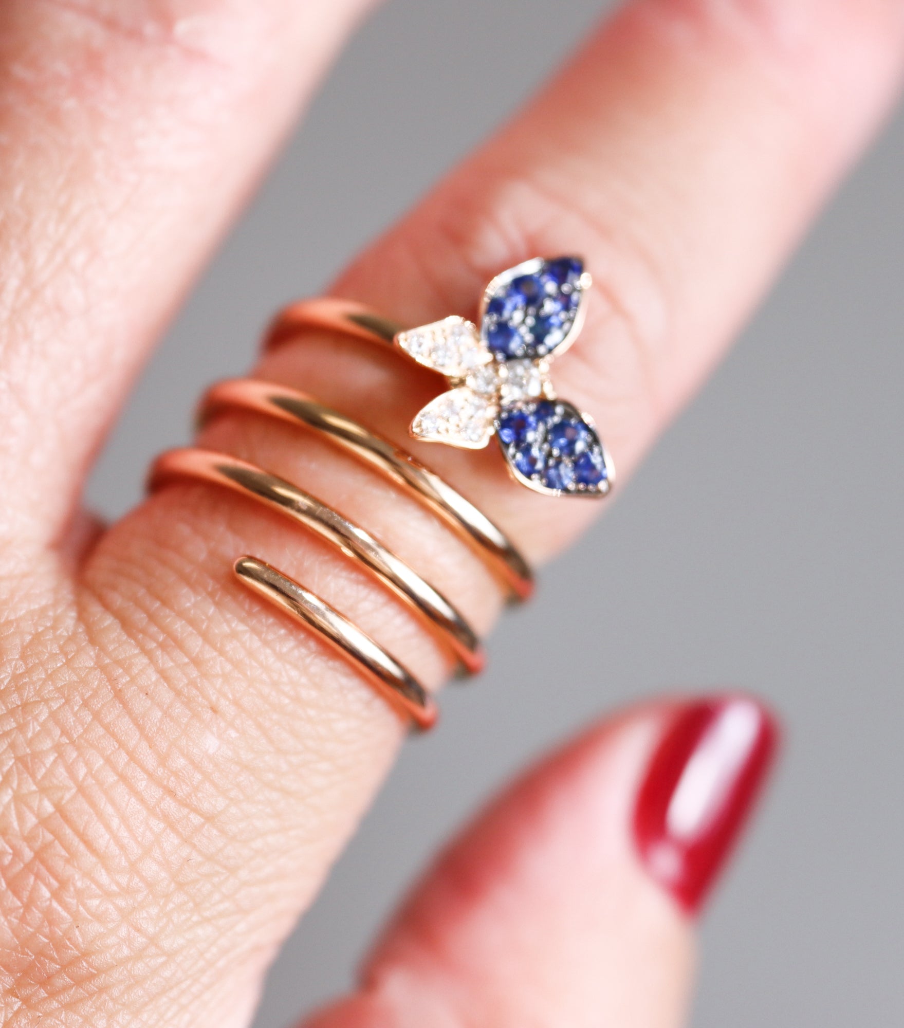 Crivelli Yellow Gold Diamond Sapphire Butterfly Coil Wrap Ring