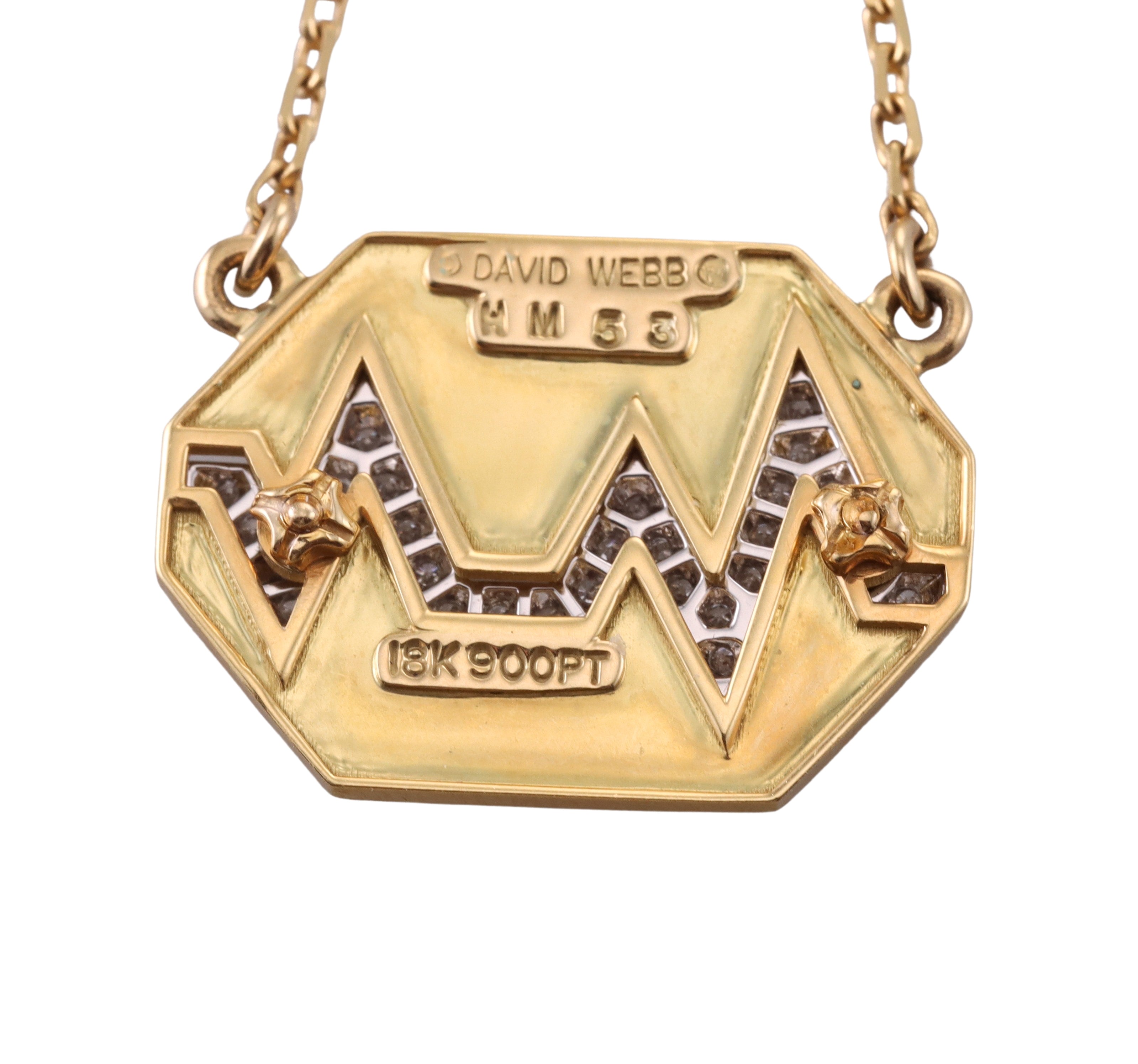David Webb Gold Platinum Diamond White Enamel Skip Necklace