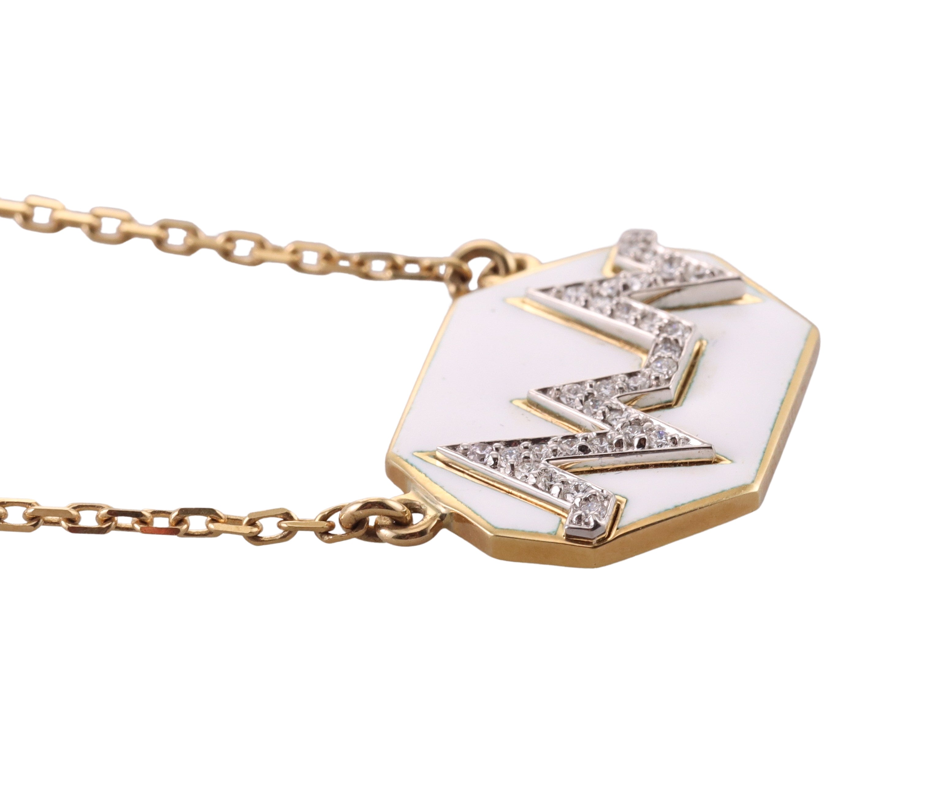 David Webb Gold Platinum Diamond White Enamel Skip Necklace