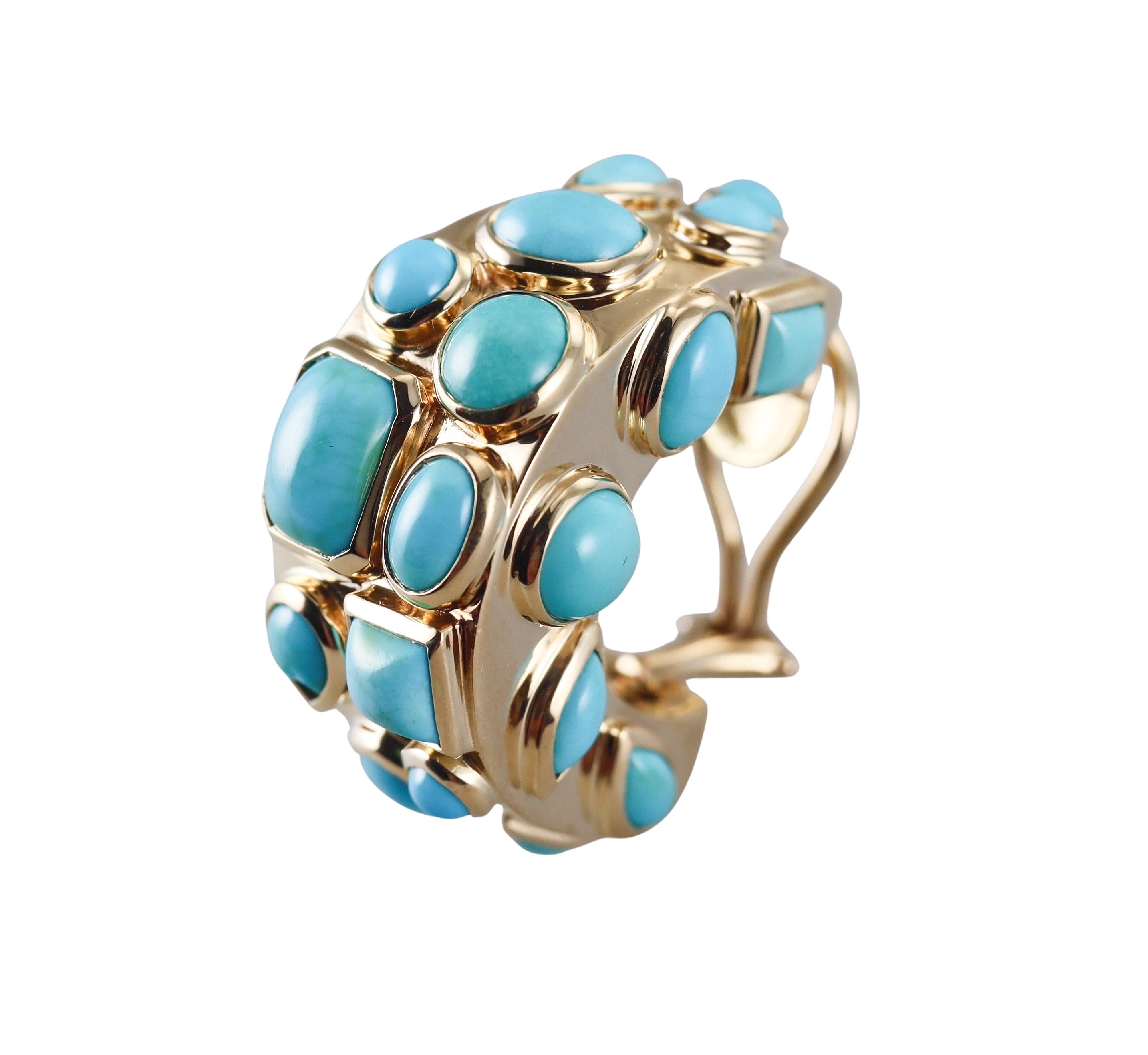 Seaman Schepps Fifties Turquoise Gold Hoop Earrings