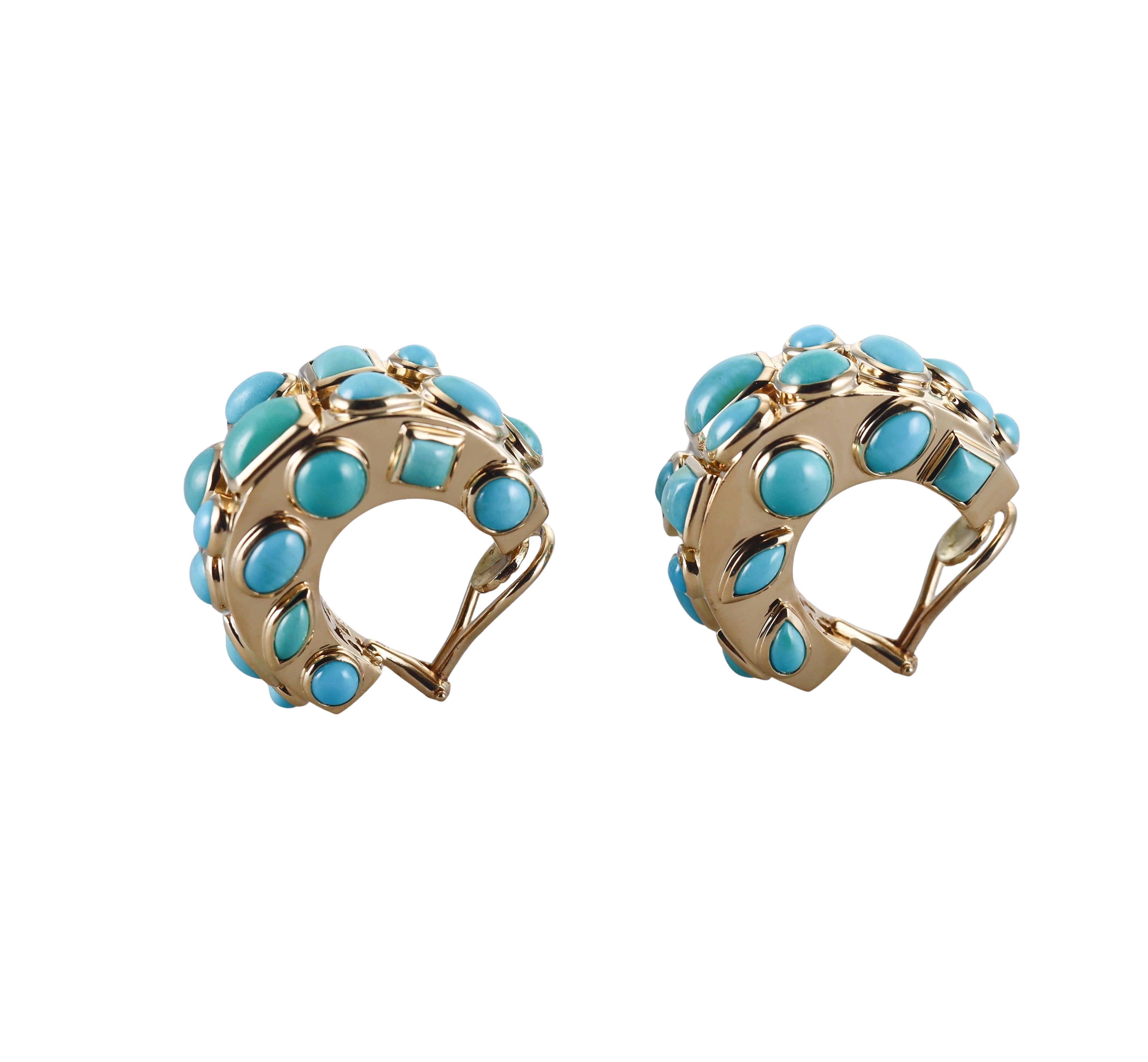 Seaman Schepps Fifties Turquoise Gold Hoop Earrings