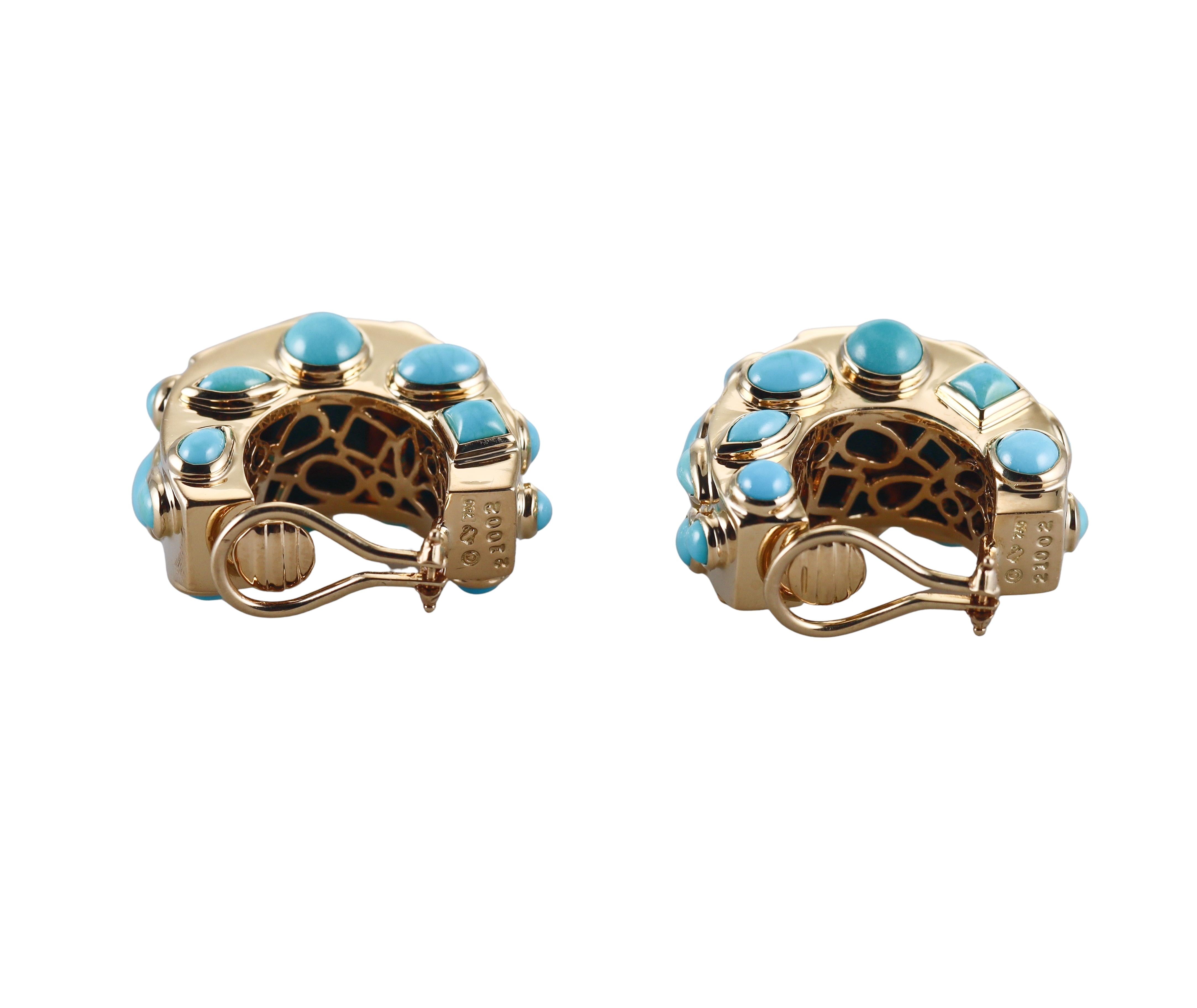 Seaman Schepps Fifties Turquoise Gold Hoop Earrings