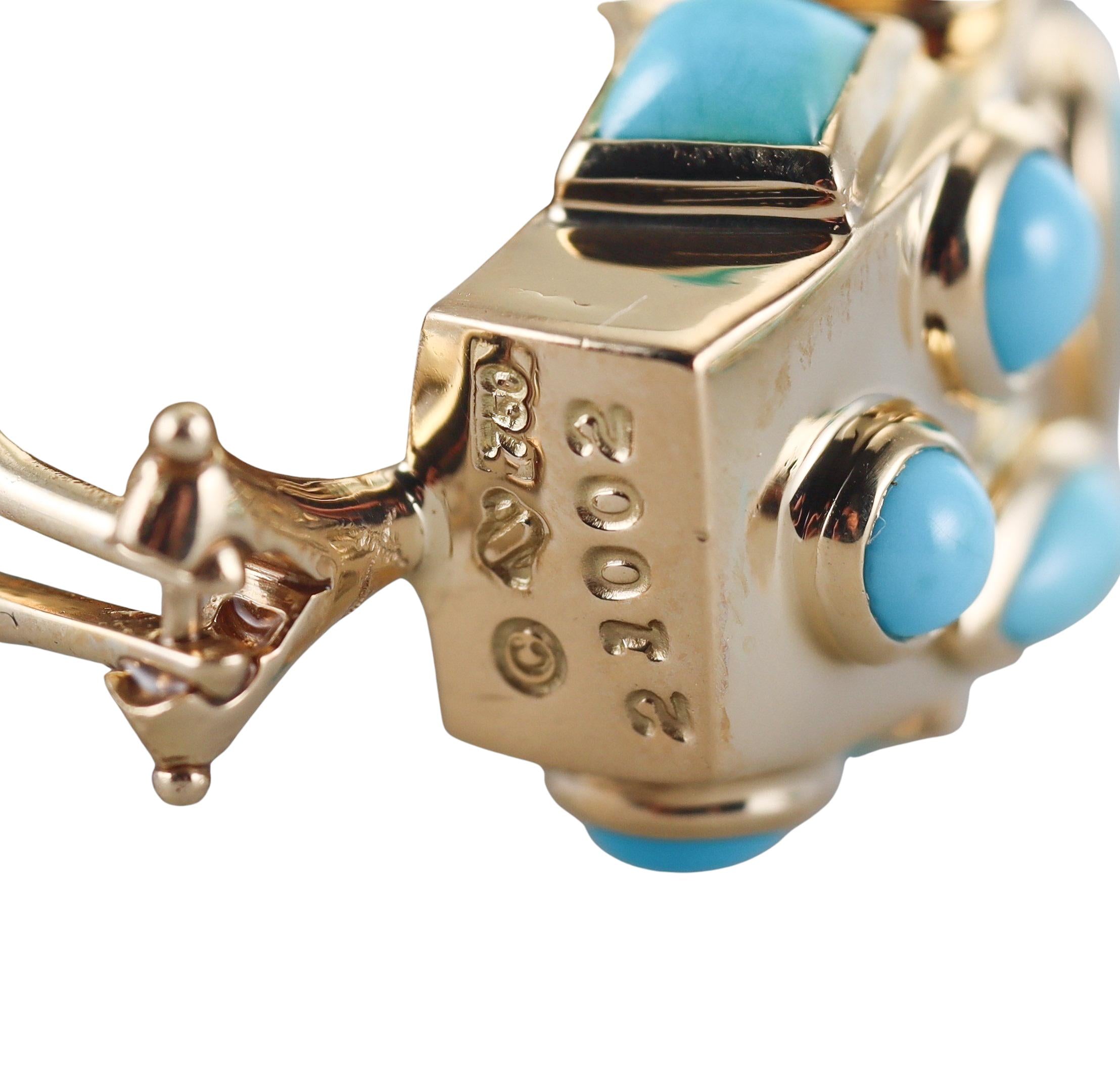 Seaman Schepps Fifties Turquoise Gold Hoop Earrings