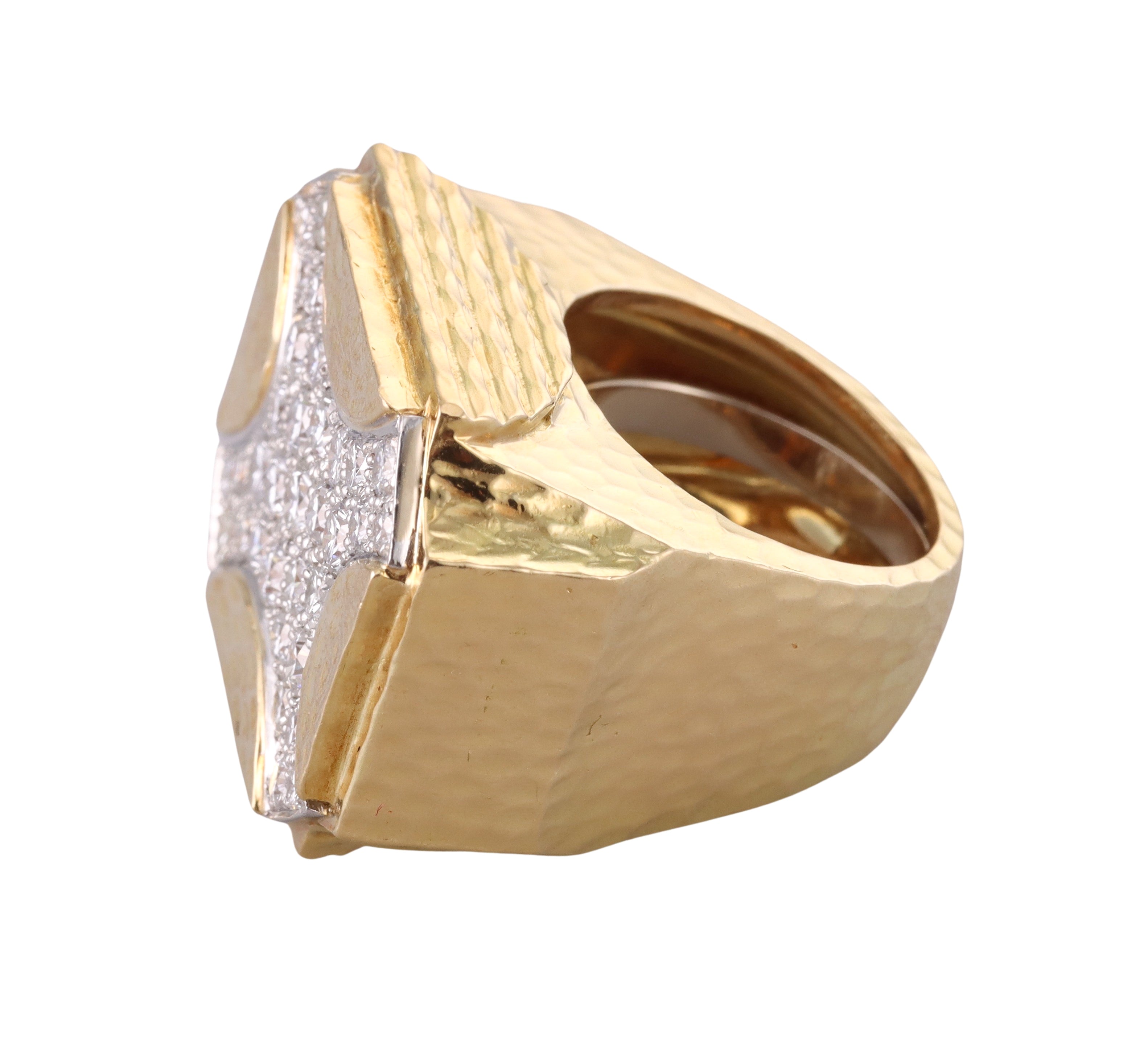 David Webb Diamond Gold Platinum Hammered Ring