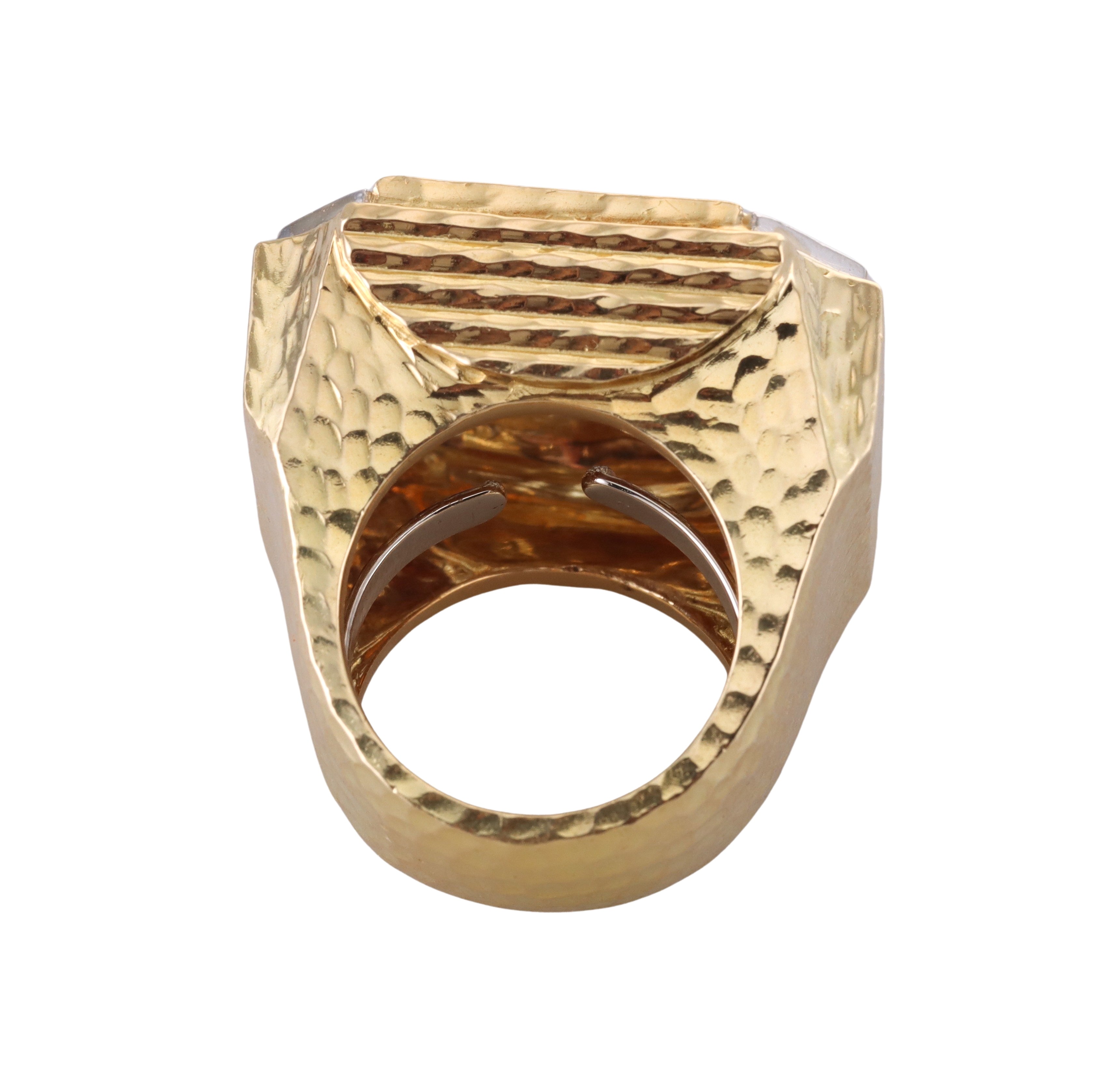 David Webb Diamond Gold Platinum Hammered Ring