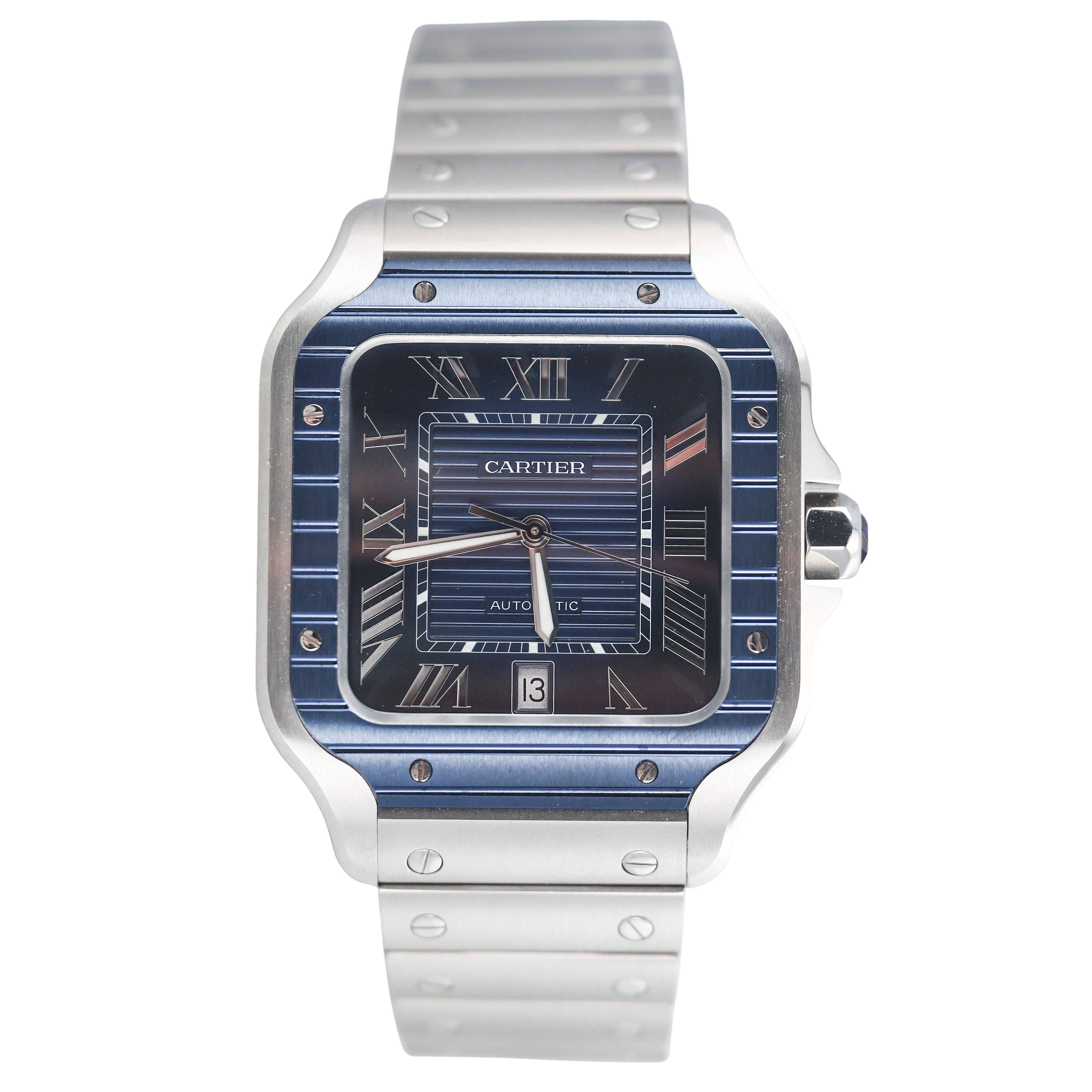 Santos de Cartier Stainless Steel Blue PVD Automatic Large Model Watch WSSA0048