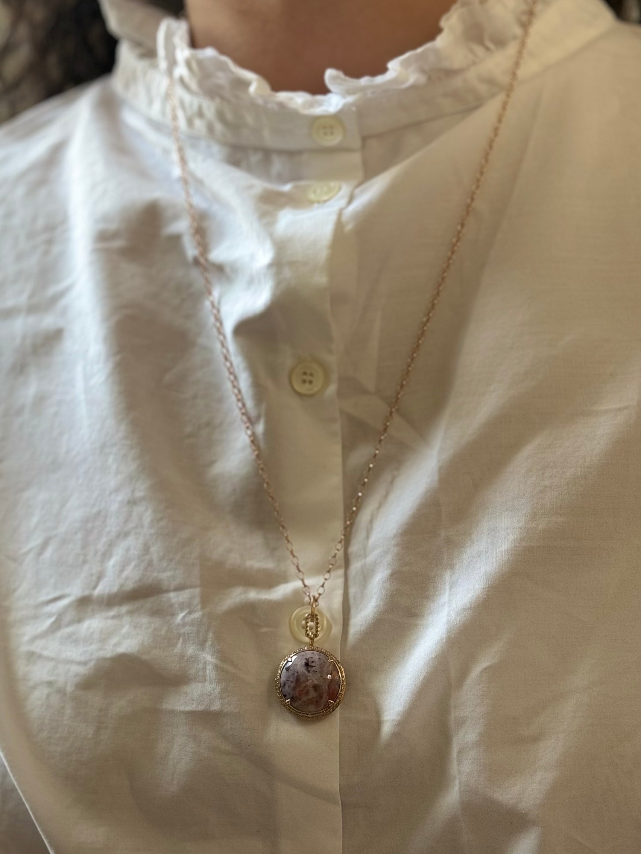 Monica Rich Kosann Gold Diamond Agate Pendant Locket Necklace