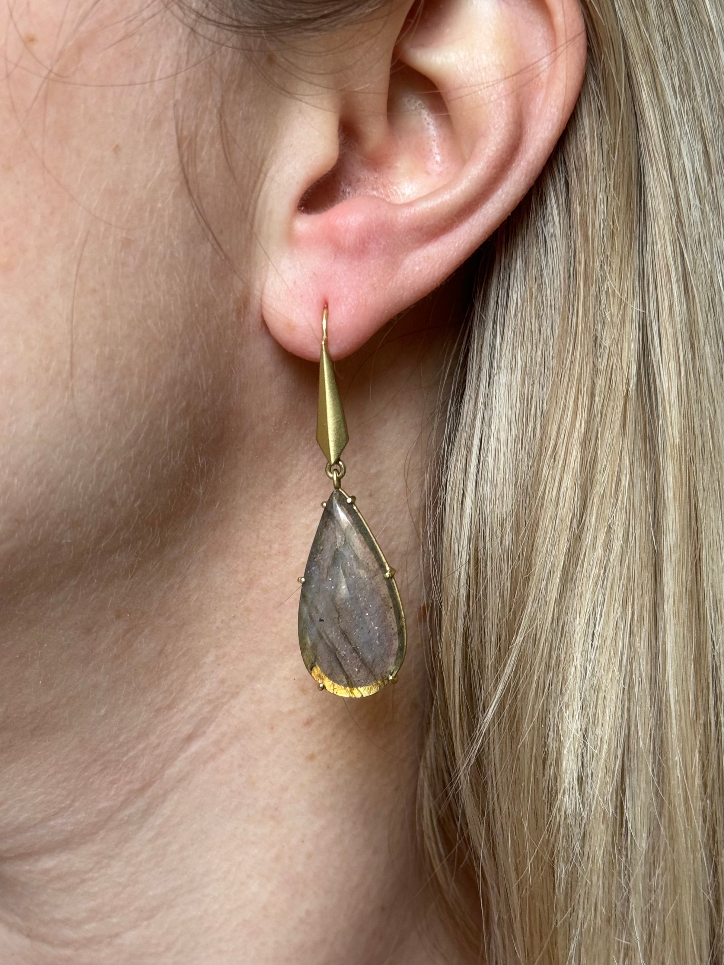 Sylva & Cie Labradorite Gold Drop Earrings