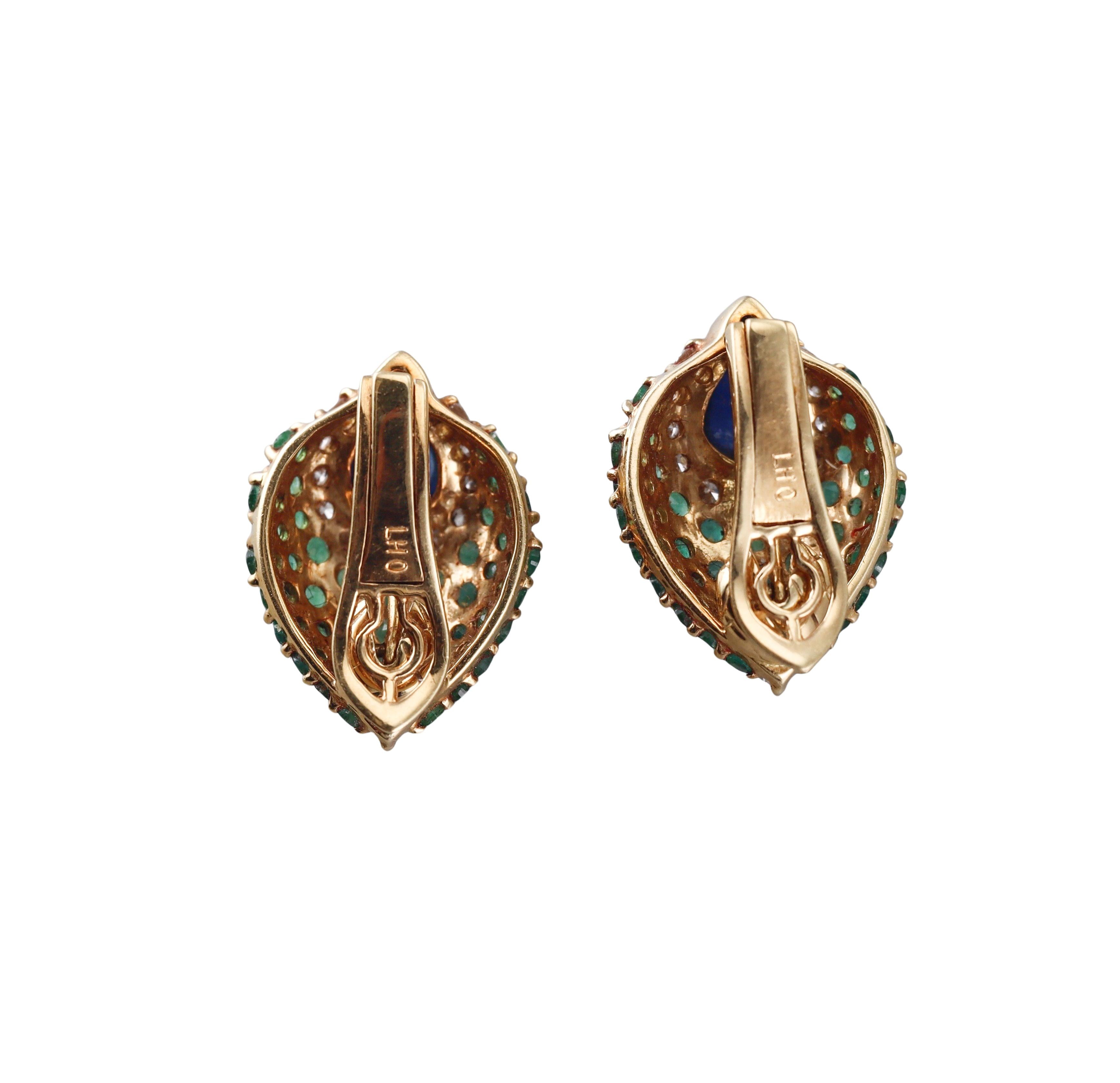 Emerald Sapphire Diamond Gold Cocktail Earrings