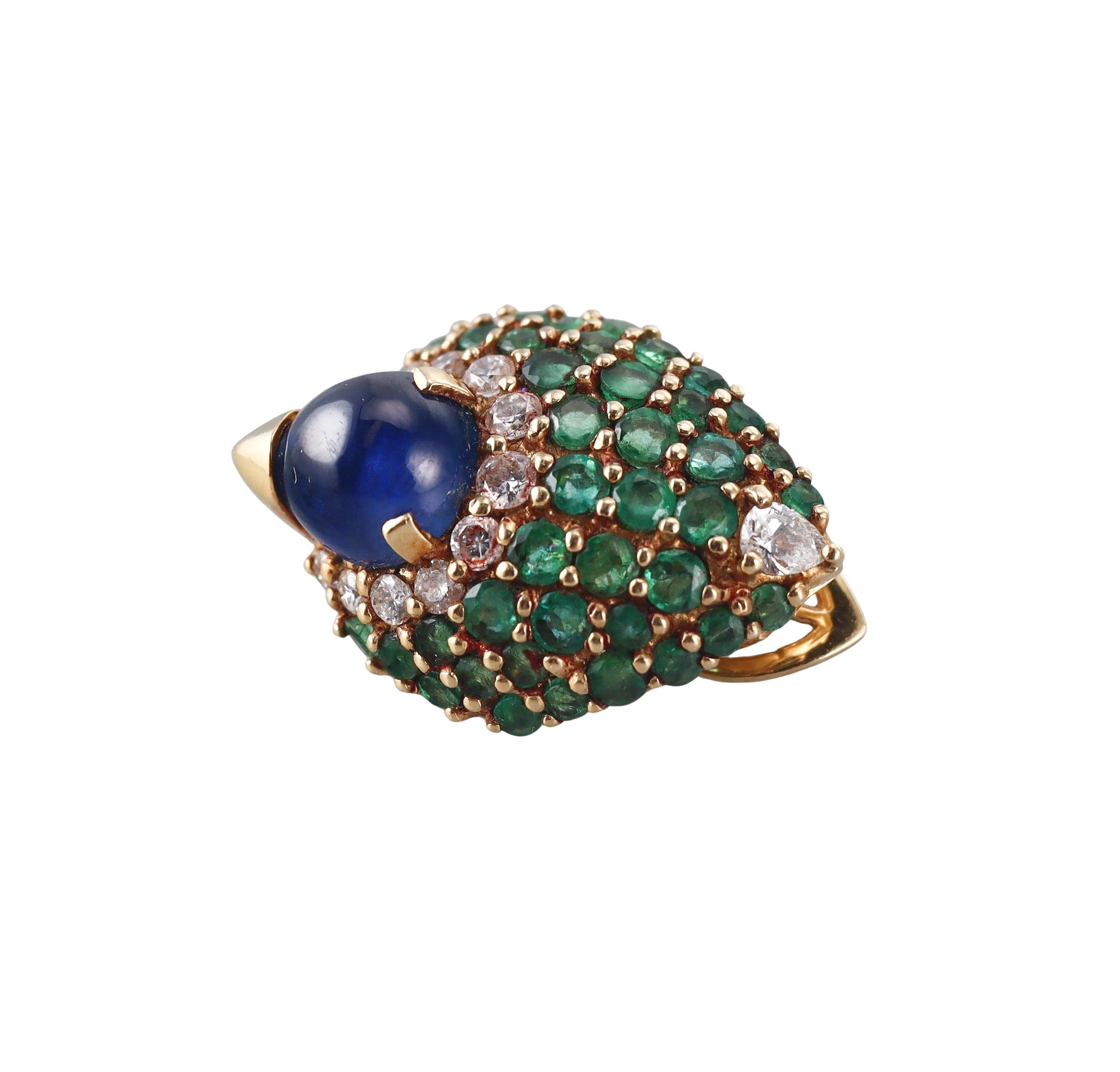 Emerald Sapphire Diamond Gold Cocktail Earrings