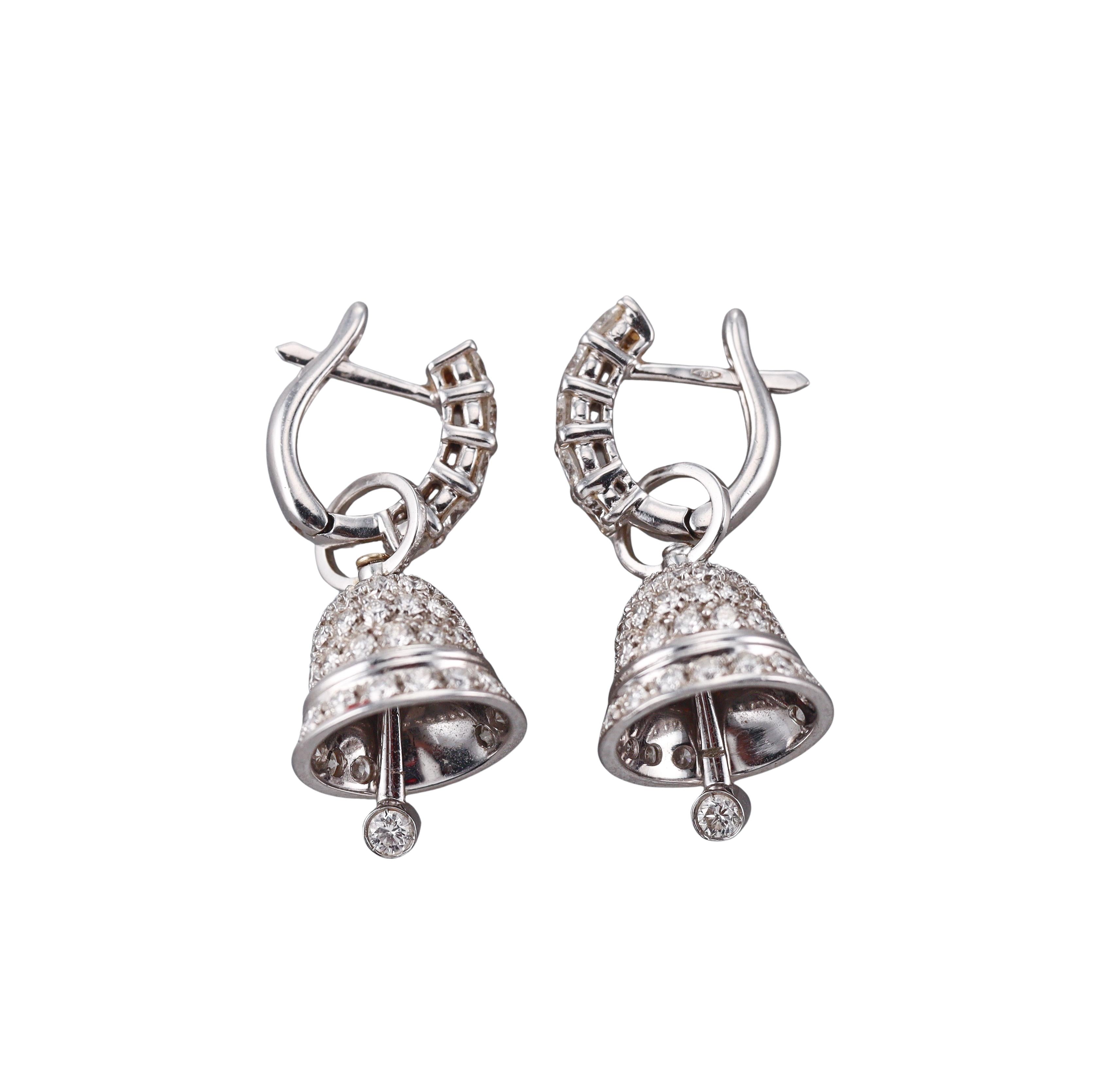 Modern Italian Gold Diamond Bell Drop Night & Day Earrings