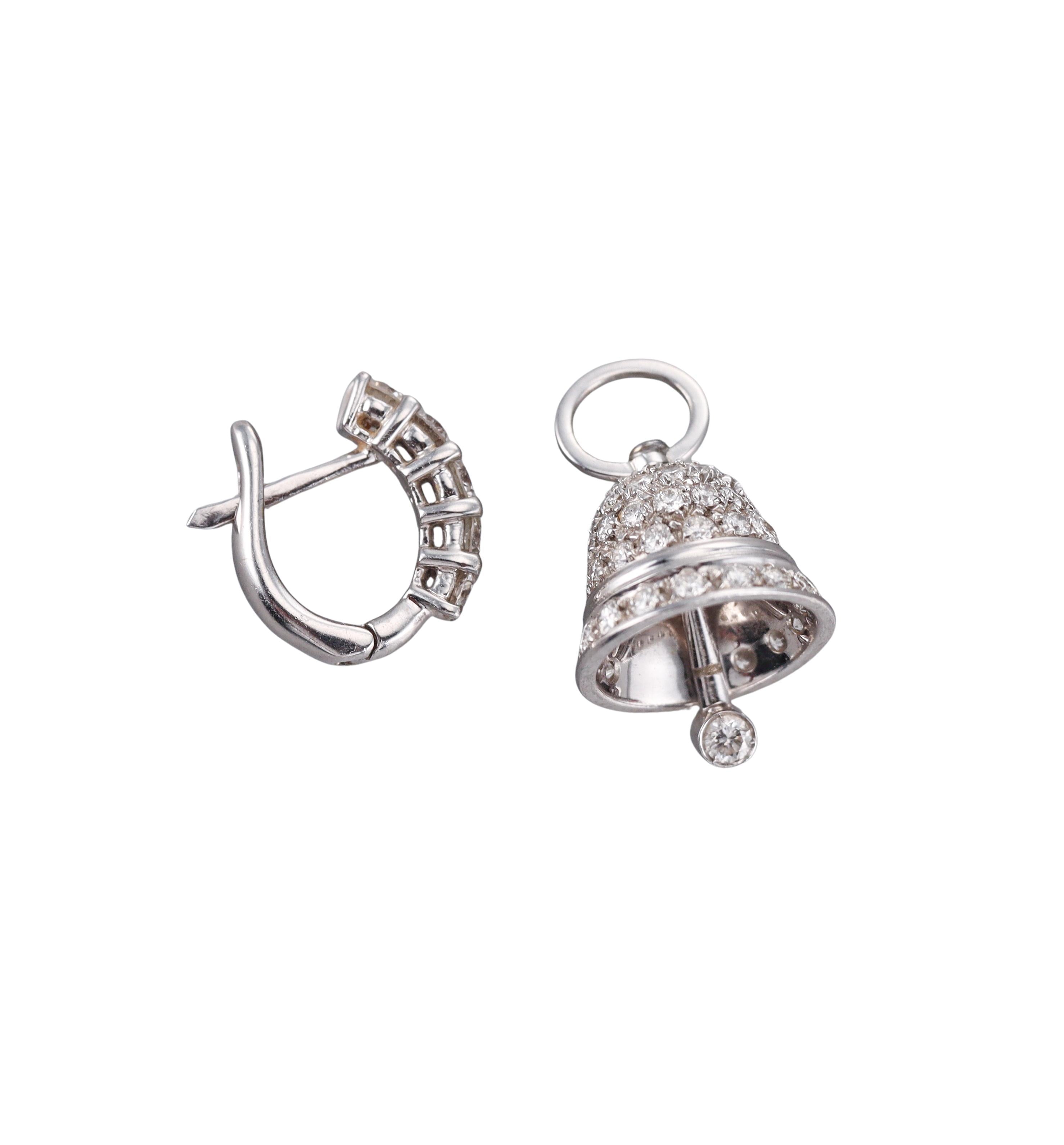 Modern Italian Gold Diamond Bell Drop Night & Day Earrings
