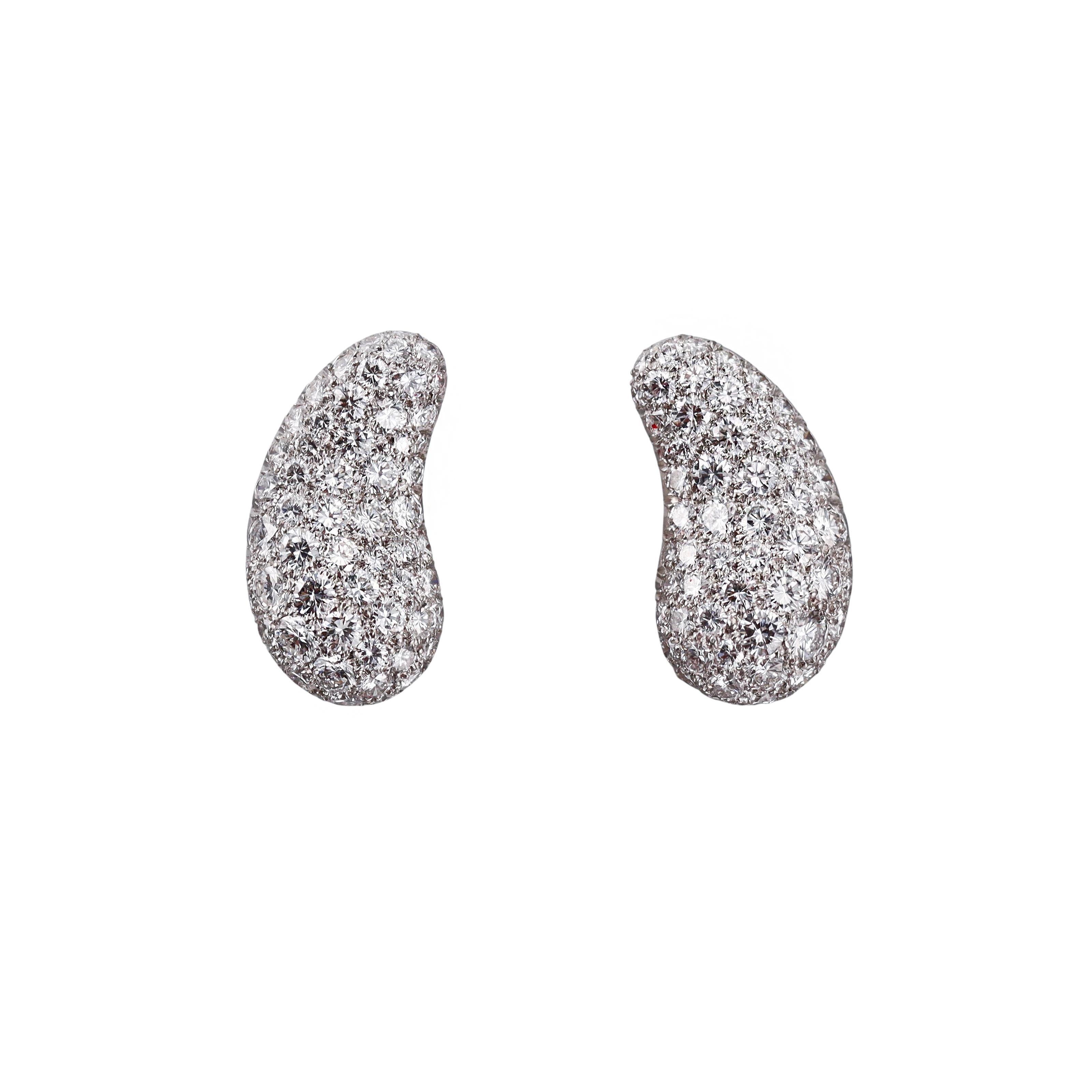 Tiffany & Co Elsa Peretti Bean Platinum Diamond Earrings