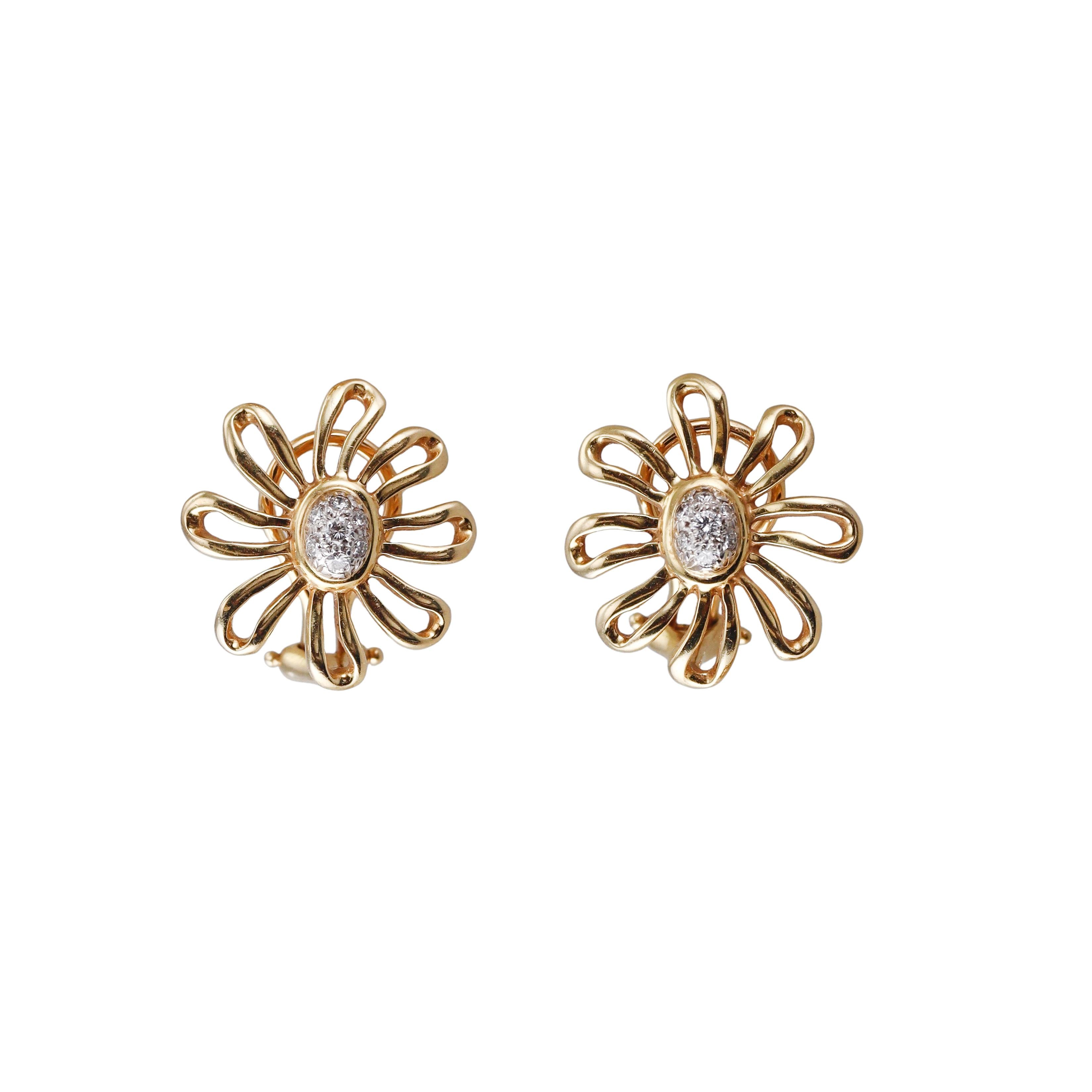 Tiffany & Co Paloma Picasso Diamond Gold Platinum Daisy Flower Earrings