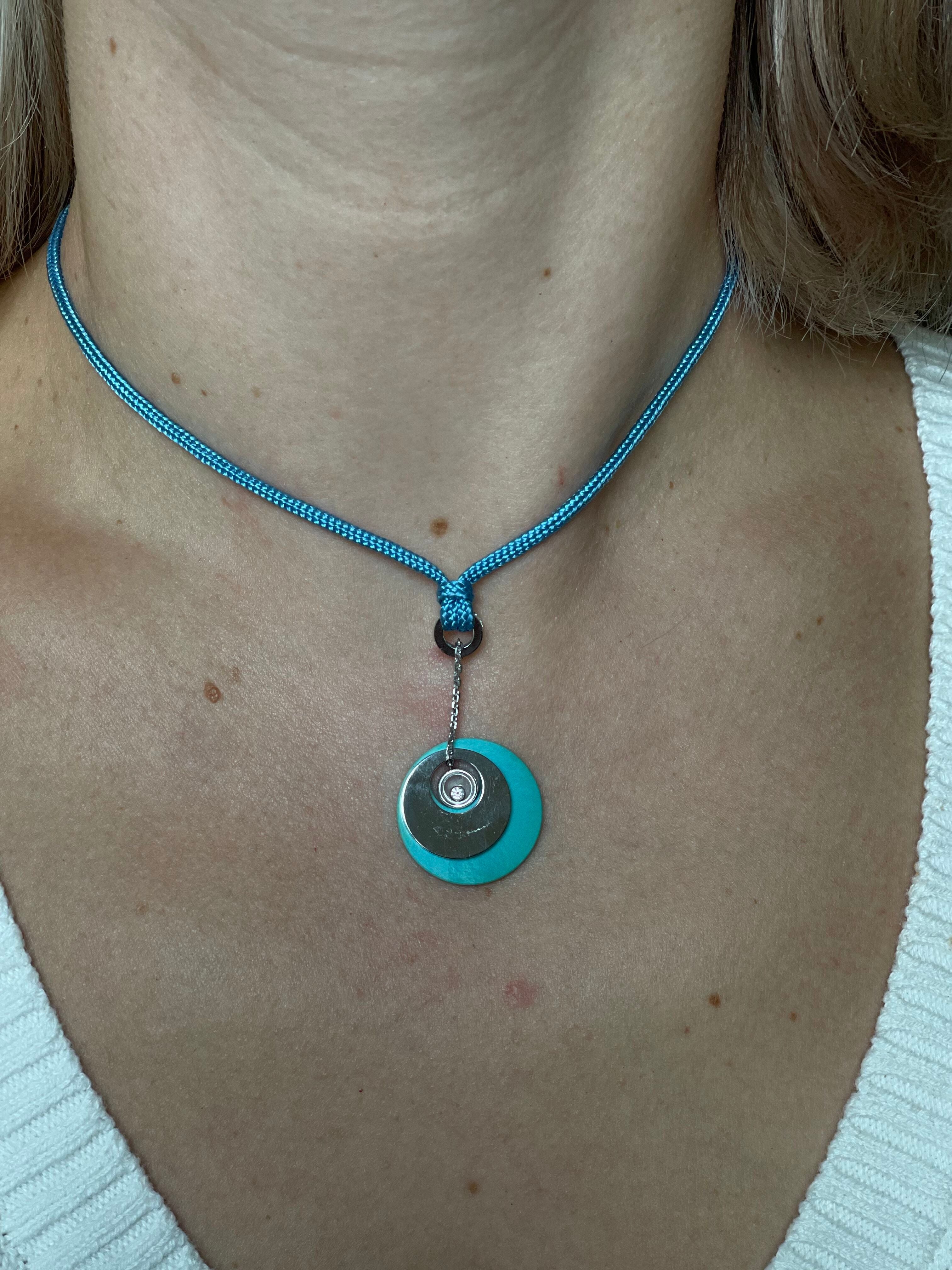 Chopard Happy Diamond Turquoise Gold Pendant Cord Necklace