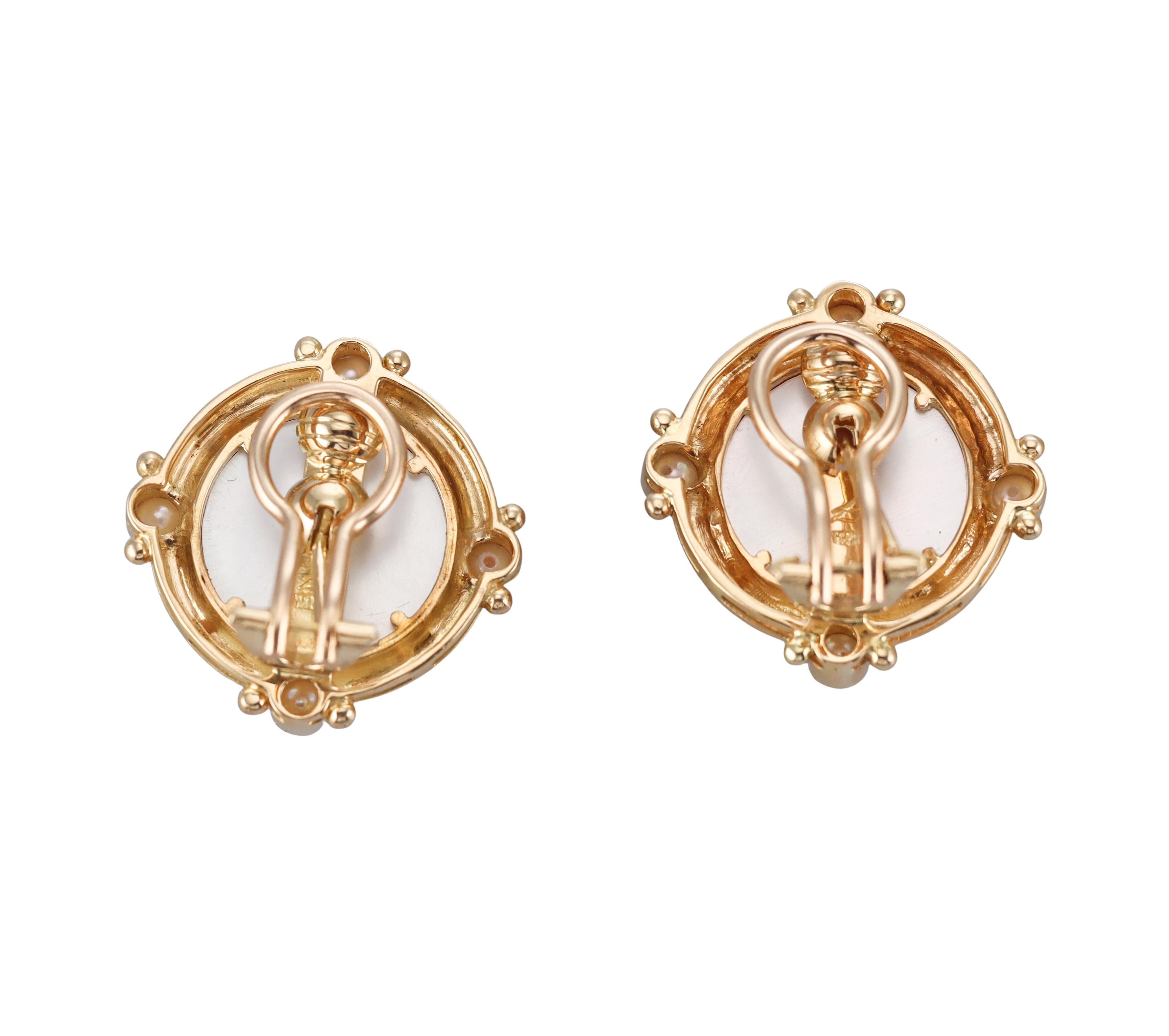 Elizabeth Locke Venetian Glass Intaglio Pearl Gold Earrings