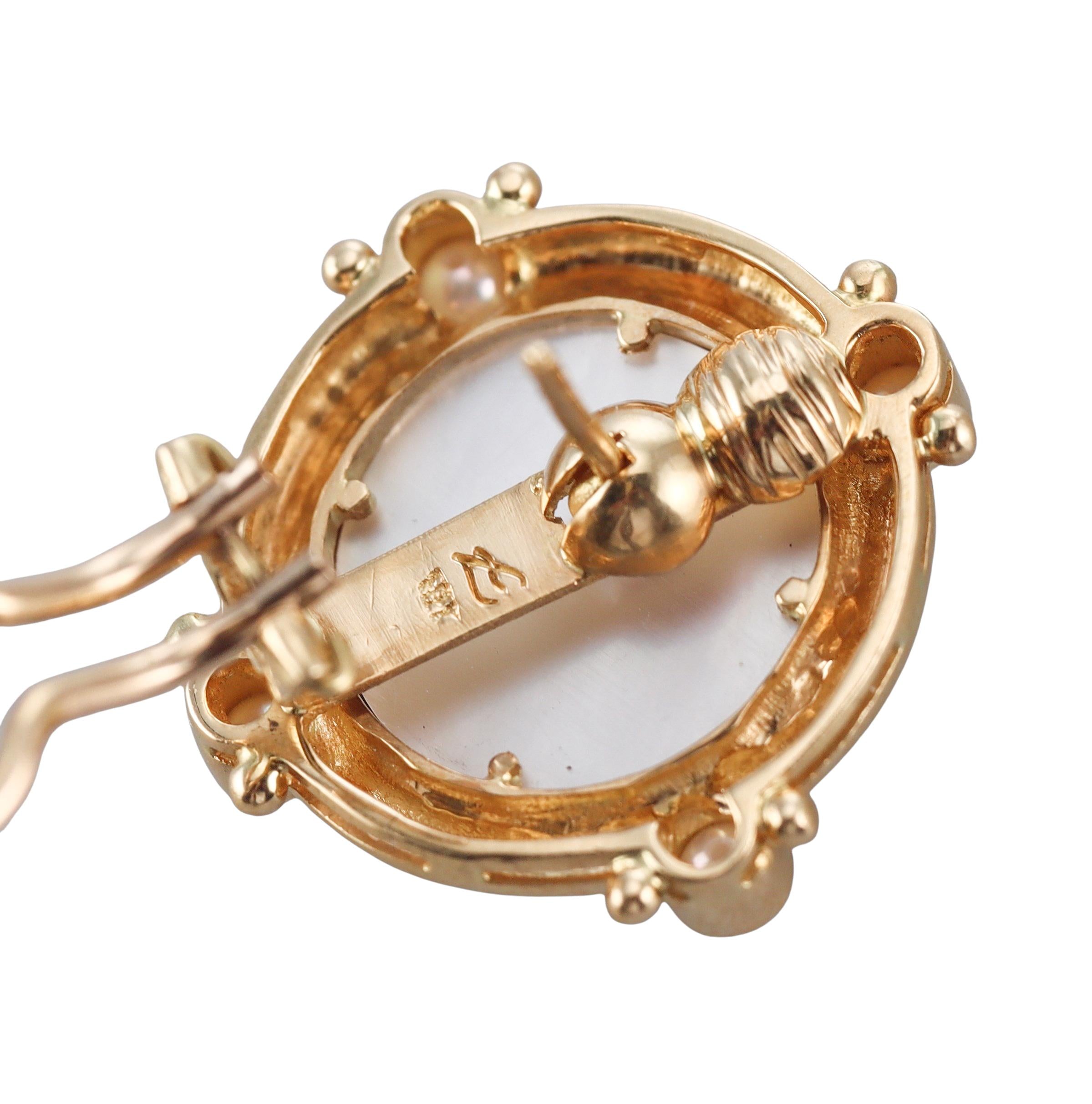 Elizabeth Locke Venetian Glass Intaglio Pearl Gold Earrings