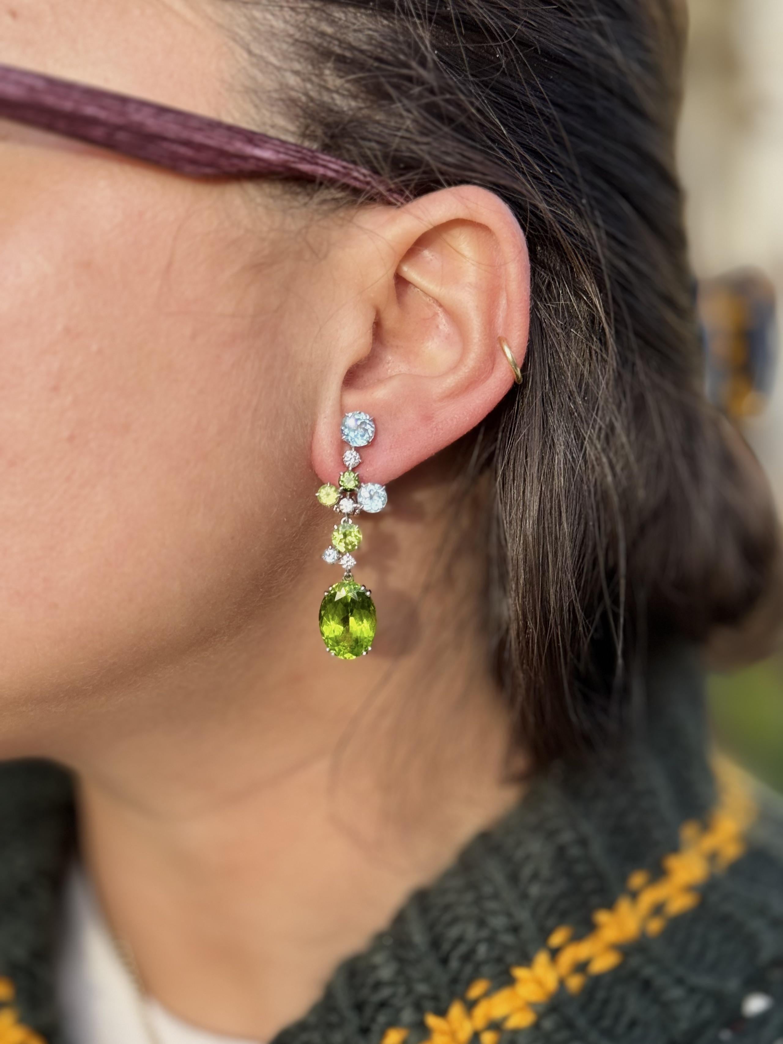 Sidney Garber Peridot Blue Topaz Diamond Gold Earrings