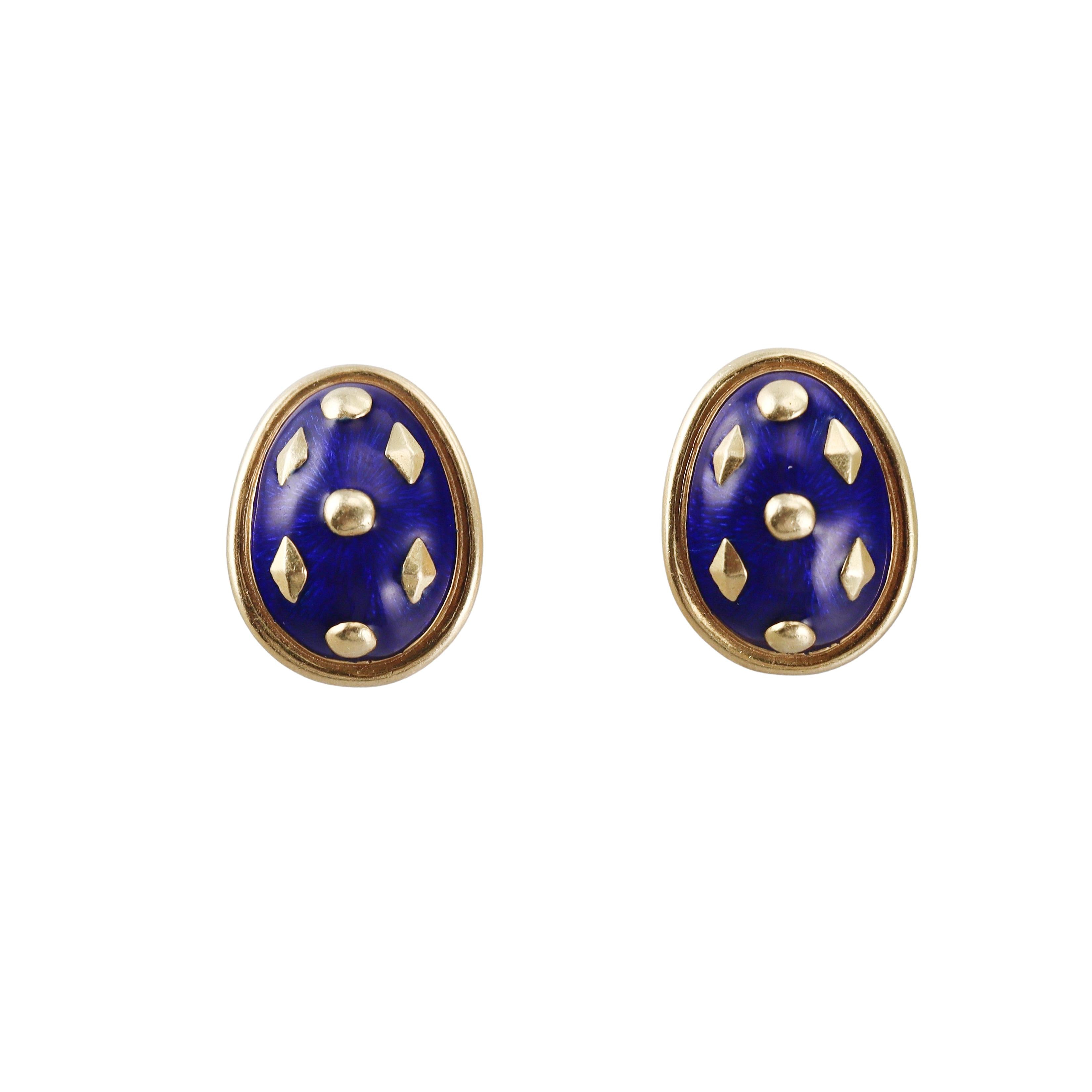 Tiffany & Co Schlumberger Blue Enamel Gold Lozenge Earrings