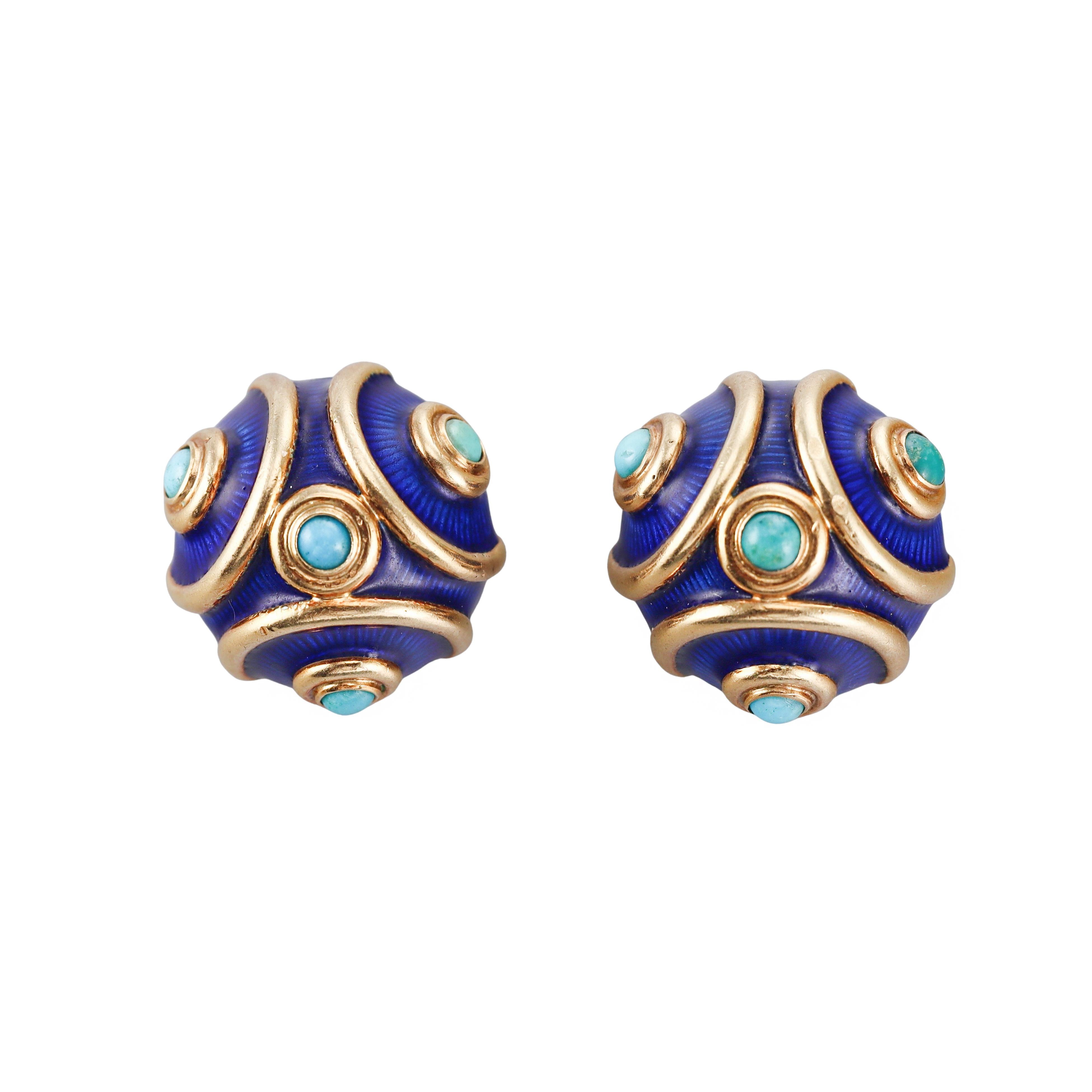 Tiffany & Co Blue Enamel Turquoise Gold Earrings