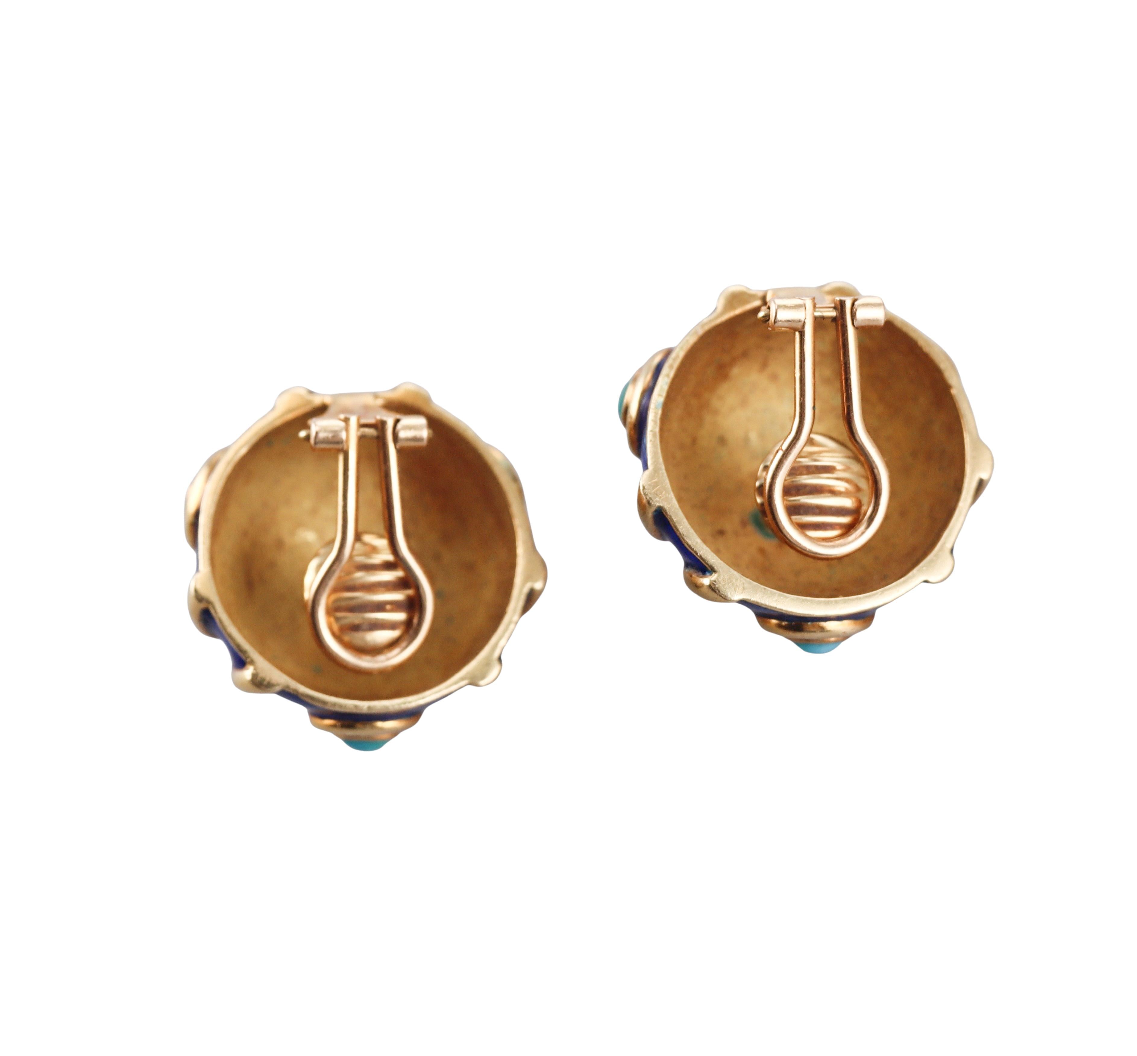 Tiffany & Co Blue Enamel Turquoise Gold Earrings