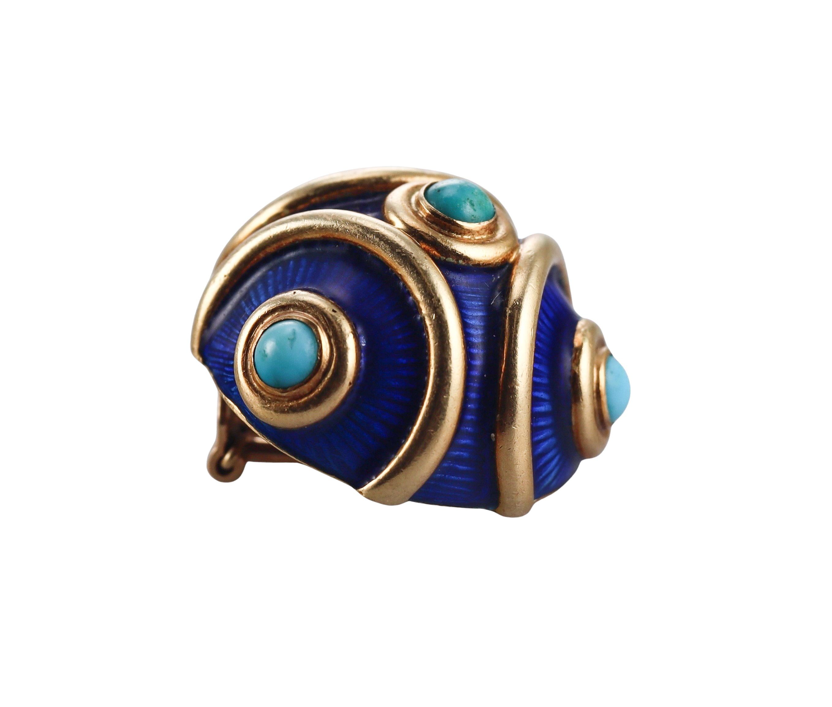 Tiffany & Co Blue Enamel Turquoise Gold Earrings