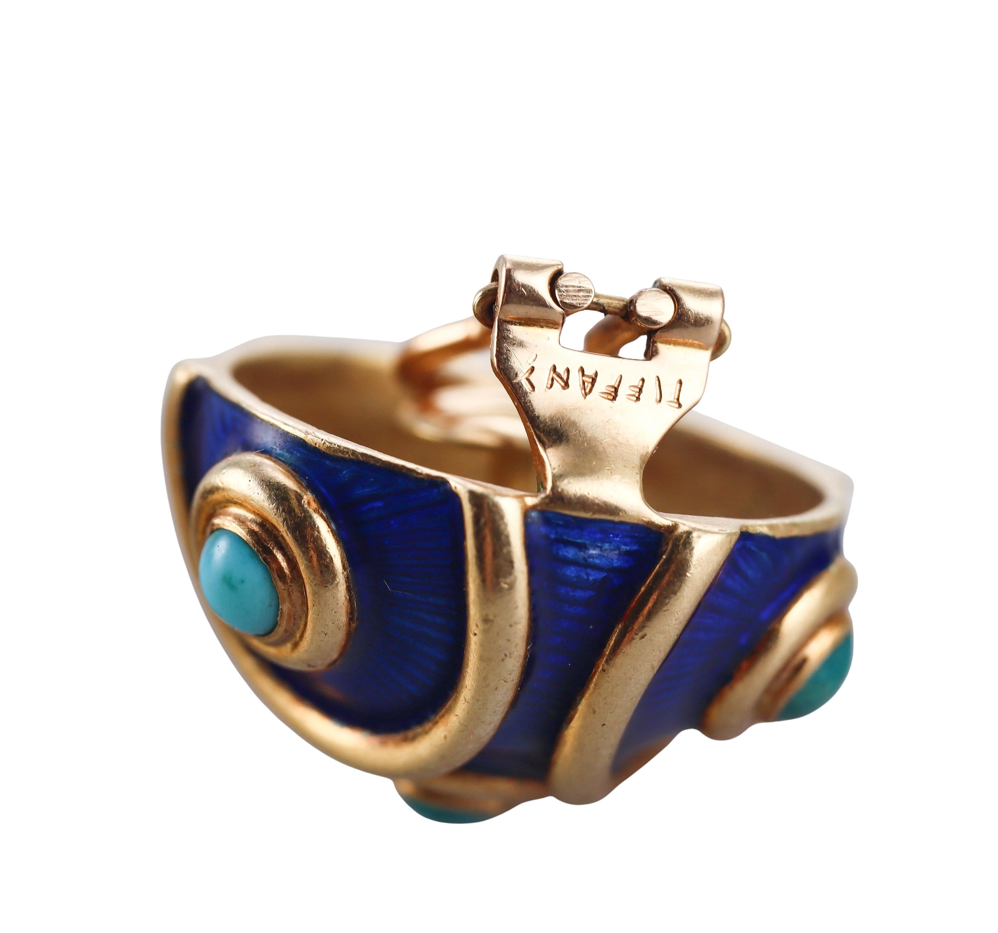 Tiffany & Co Blue Enamel Turquoise Gold Earrings