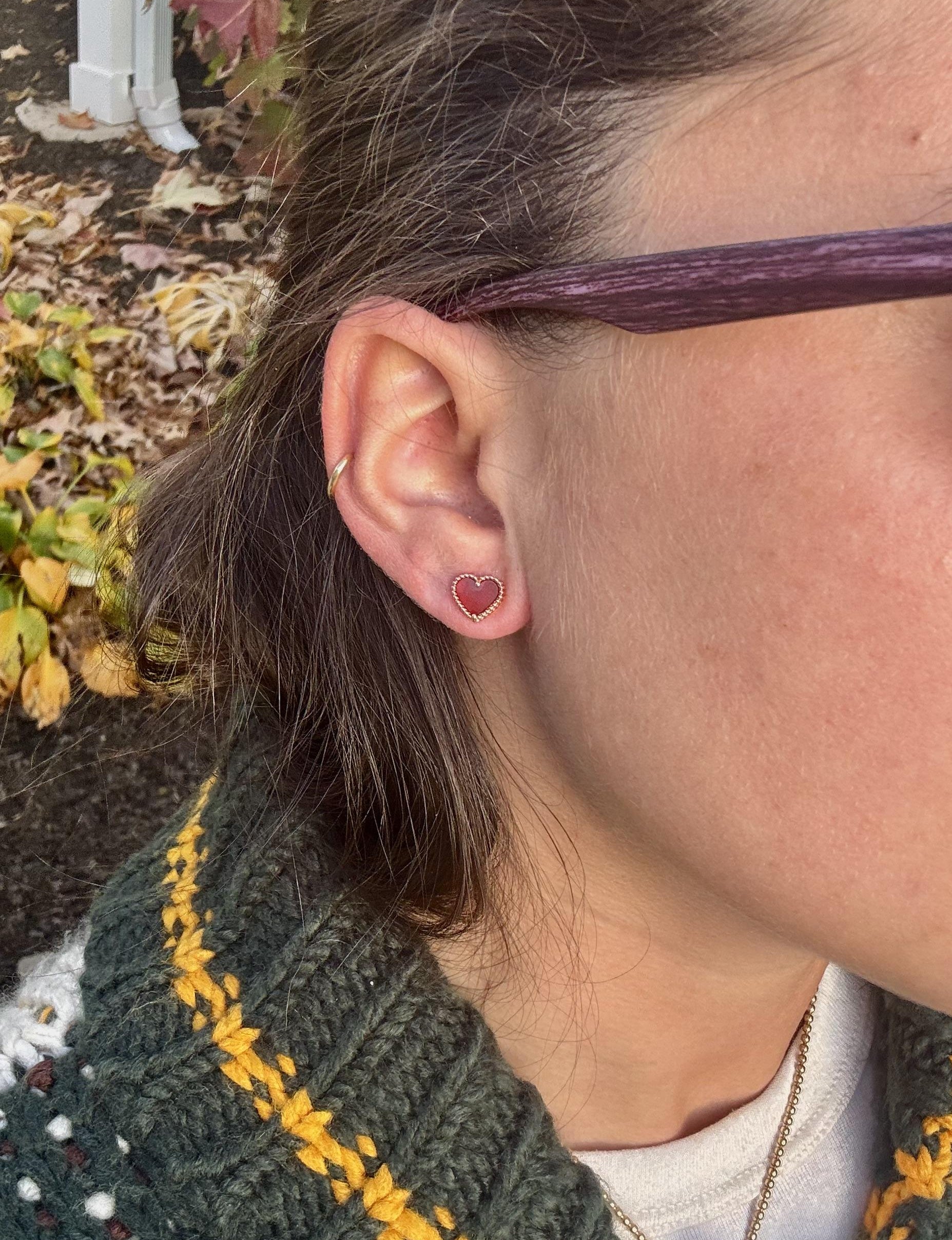 Van Cleef & Arpels Sweet Alhambra Carnelian Rose Gold Heart Earrings