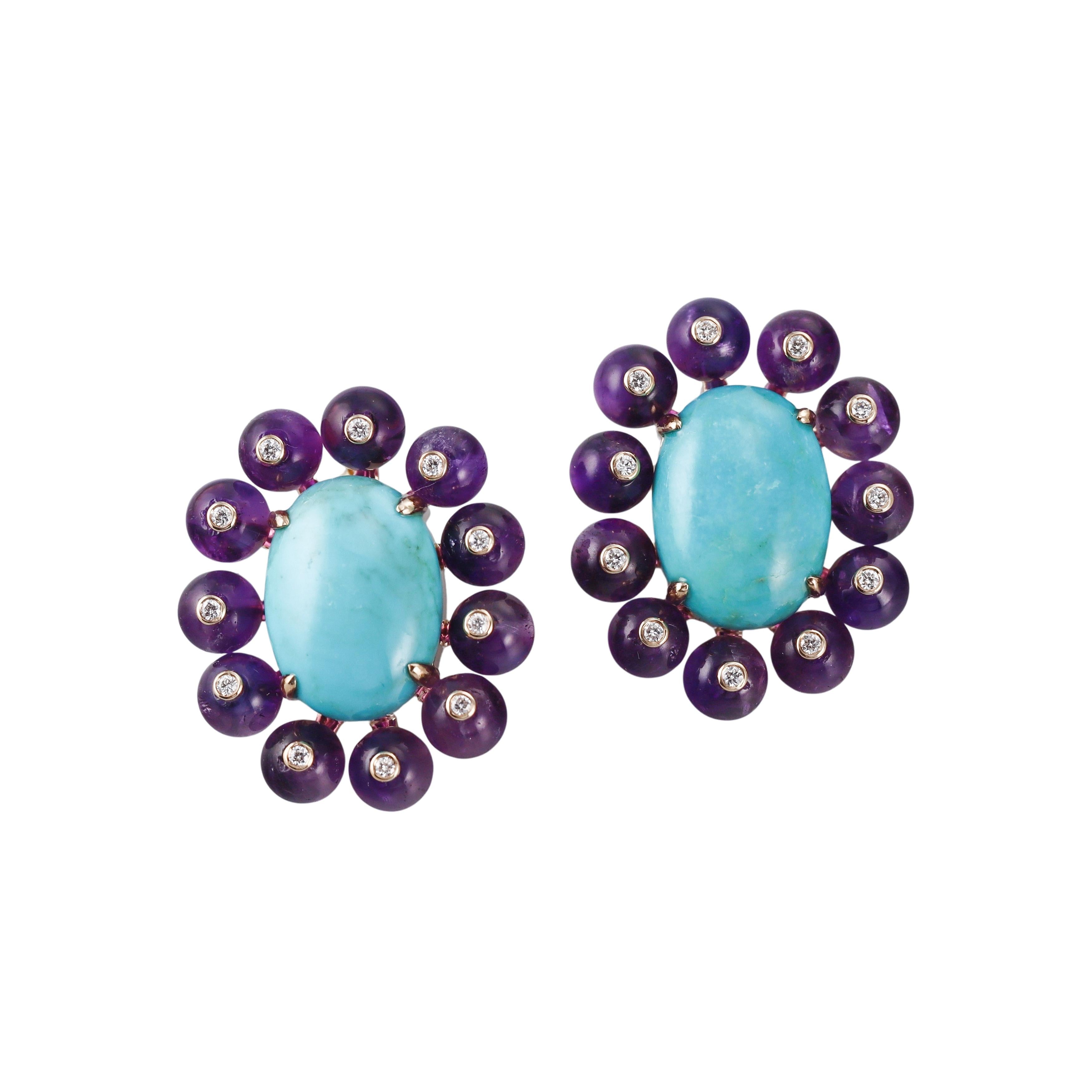 Fred Leighton Amethyst Turquoise Diamond Gold Earrings