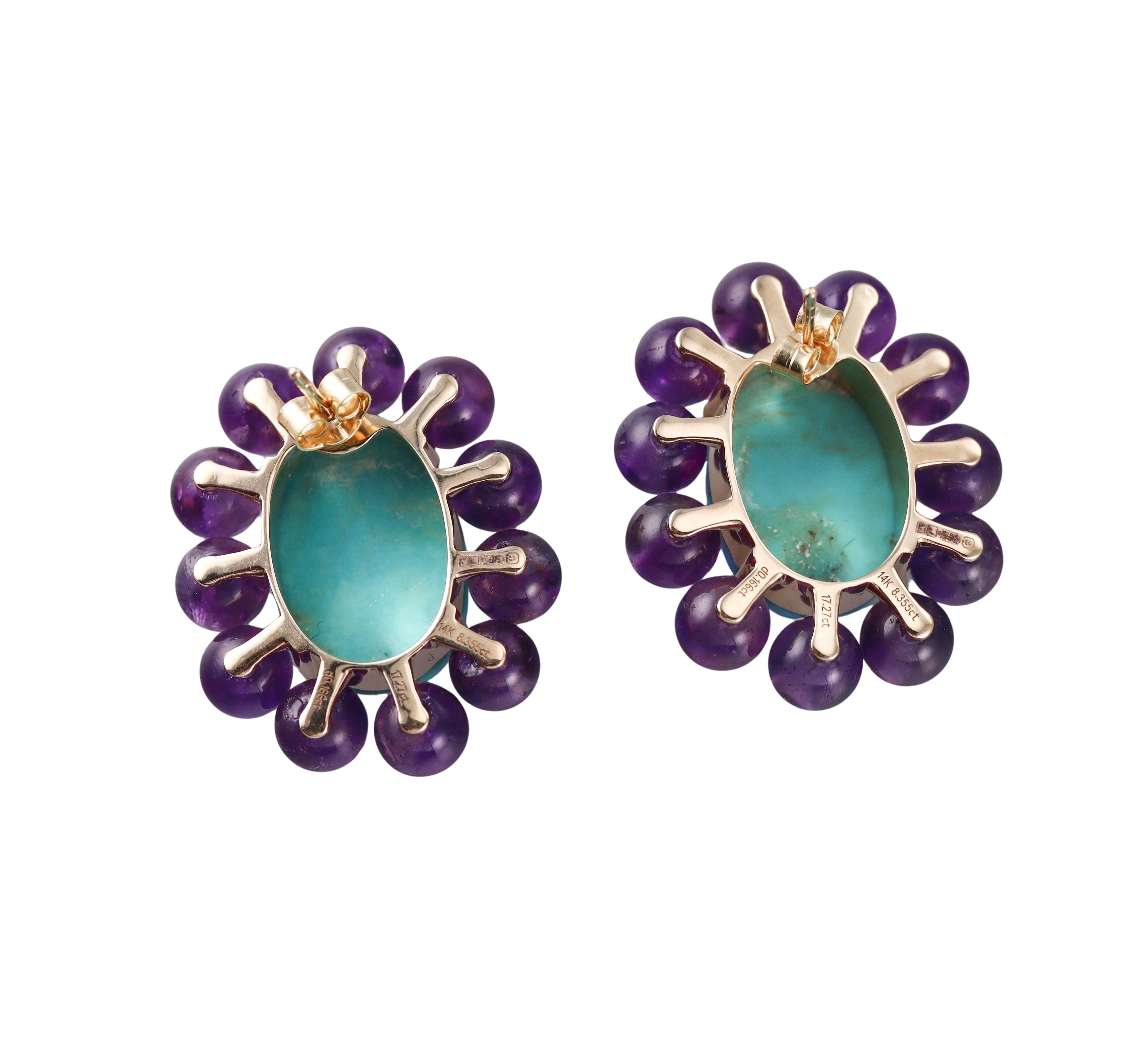 Fred Leighton Amethyst Turquoise Diamond Gold Earrings
