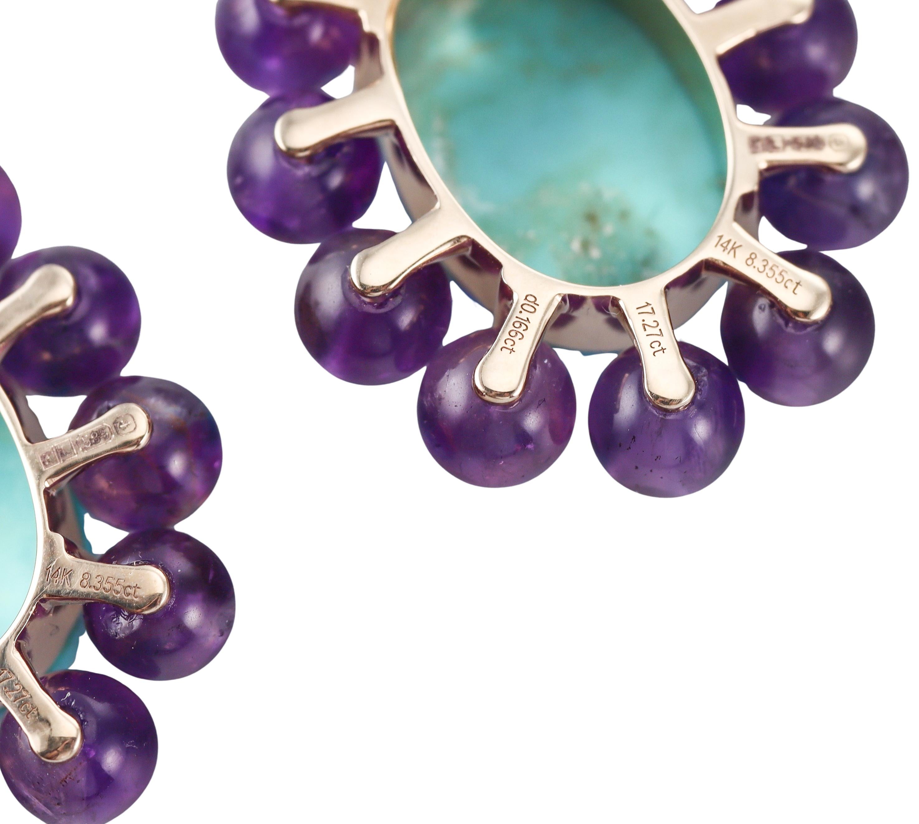 Fred Leighton Amethyst Turquoise Diamond Gold Earrings